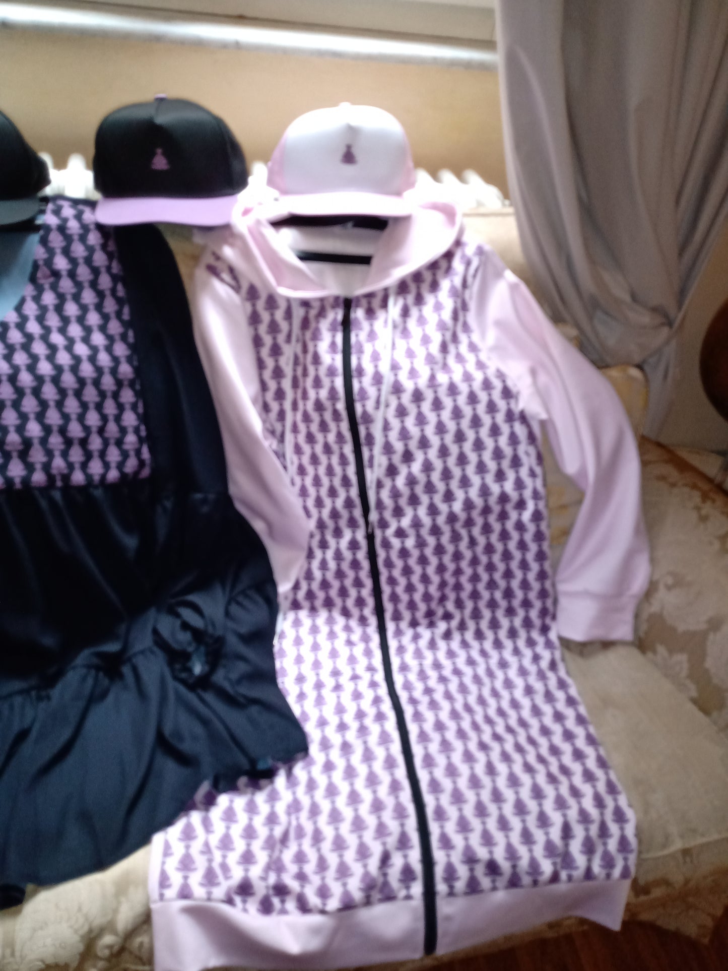 Buddha Zipped Hoodie Dress Pink/ Black Drawstrings