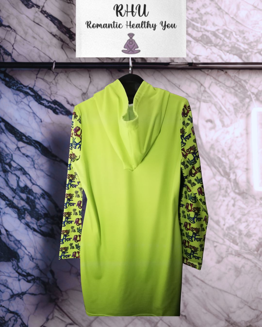 Love Is Not For All Pattern Hoodie Dress Yellow/Black