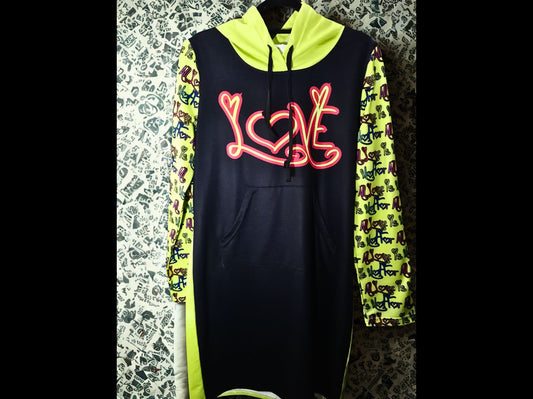 Love Is Not For All Pattern Hoodie Dress Yellow/Black