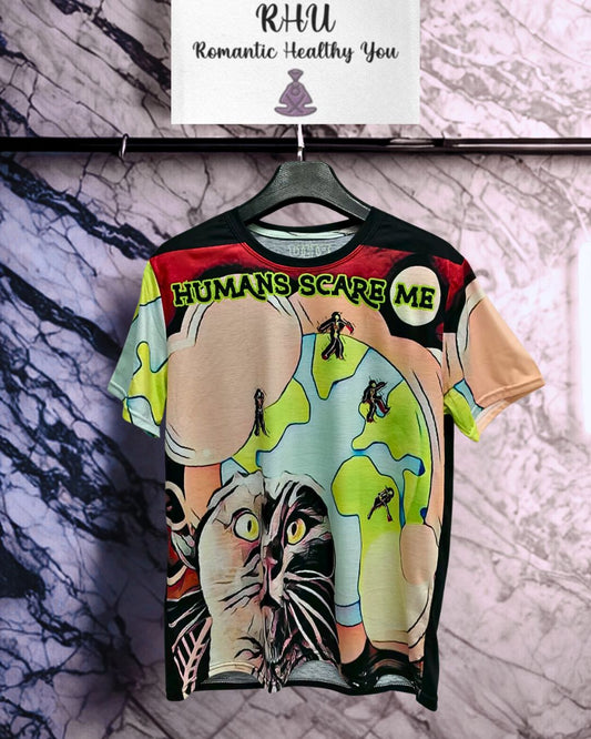 Humans Scare Me Unisex T-Shirt Colorful Sleeve