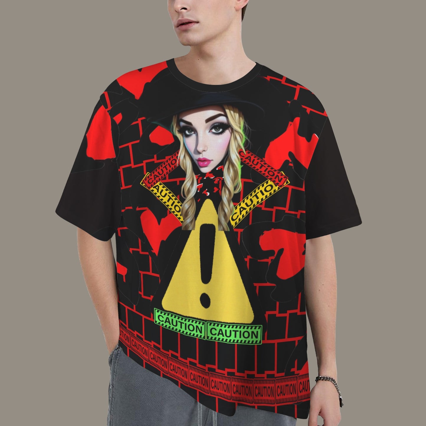 RANSIE CARTOON CAUTION HEARTS T-SHIRT