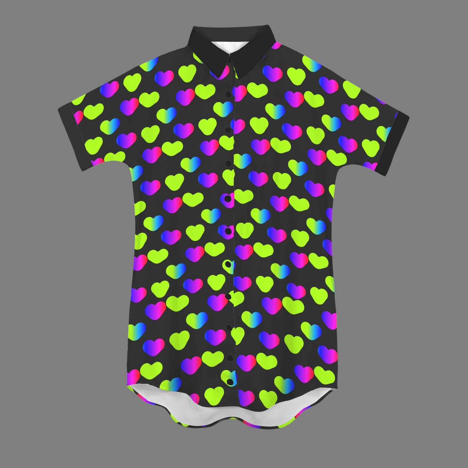 Green Pink Hearts T Shirt Dress Short Sleeve Black