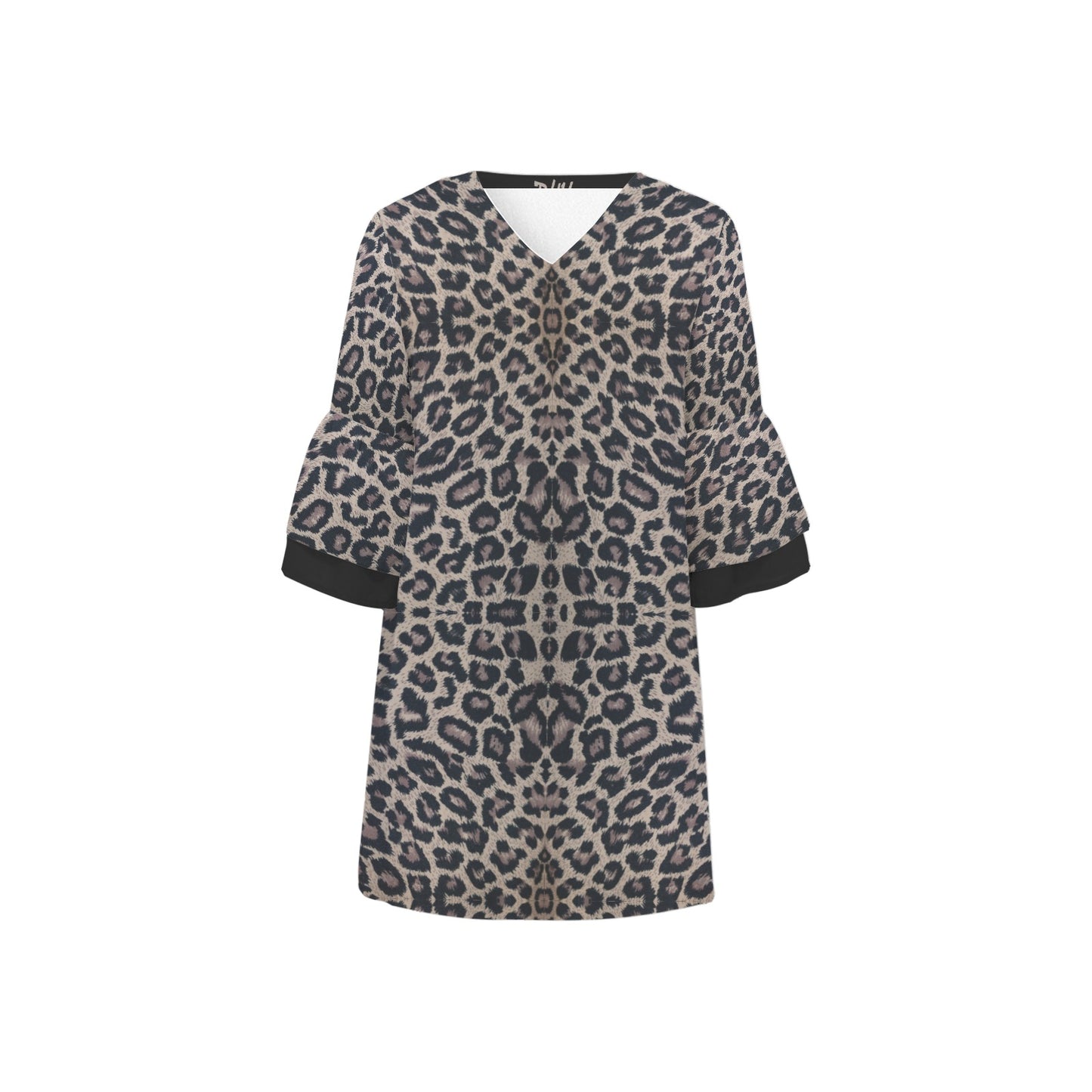 leopard beige 3/4 Sleeve Dress writings