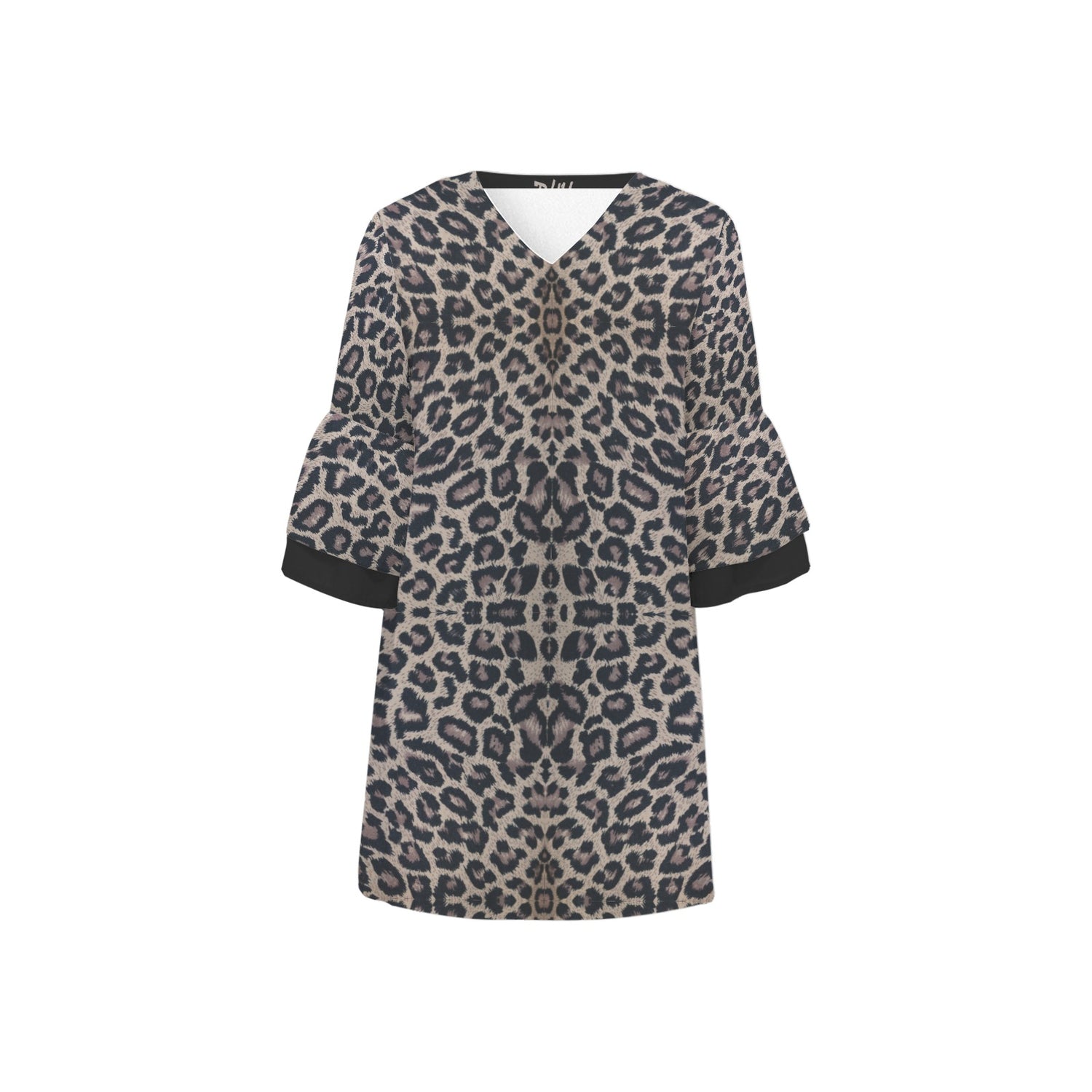 leopard beige 3/4 Sleeve Dress writings