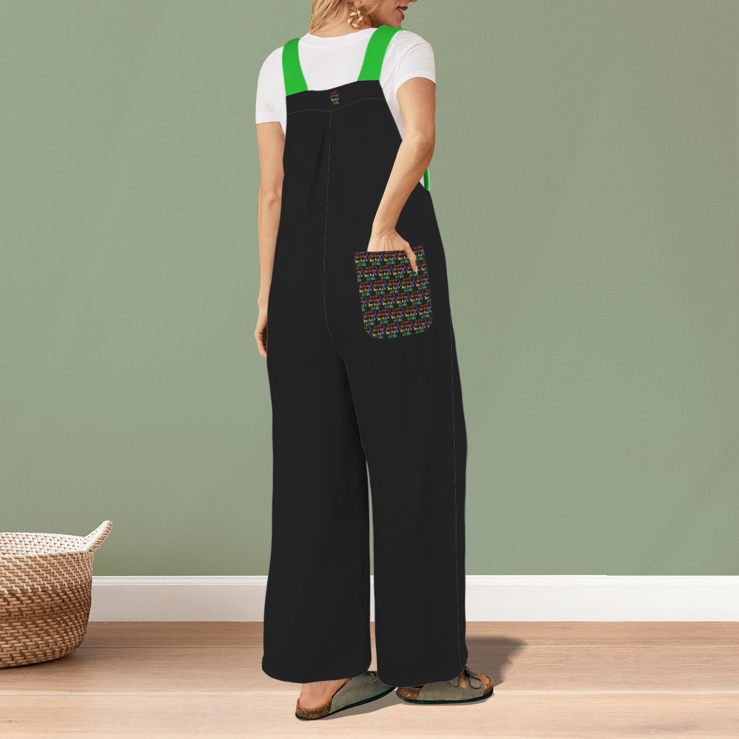 LINFA Little Hearts Jumpsuit Black Green Stripes Stripes