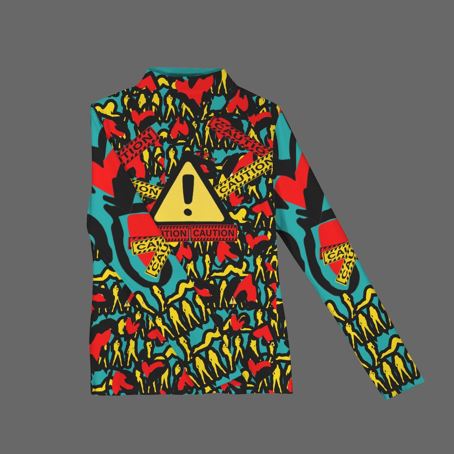 CAUTION Long Sleeve Turtleneck Shirt Torquoise Hearts Mosquitoes Small SIGN