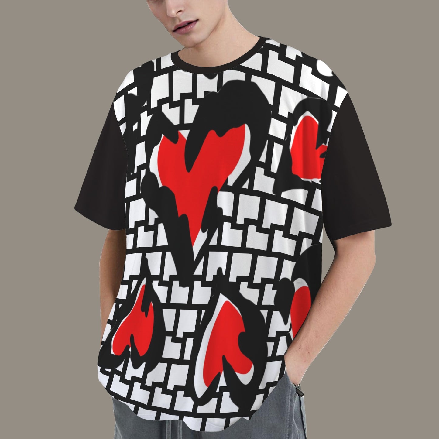 SE SON ROSE T-SHIRT -WHITE/BLACK WALL & HEARTS - SOLID BLACK BACK