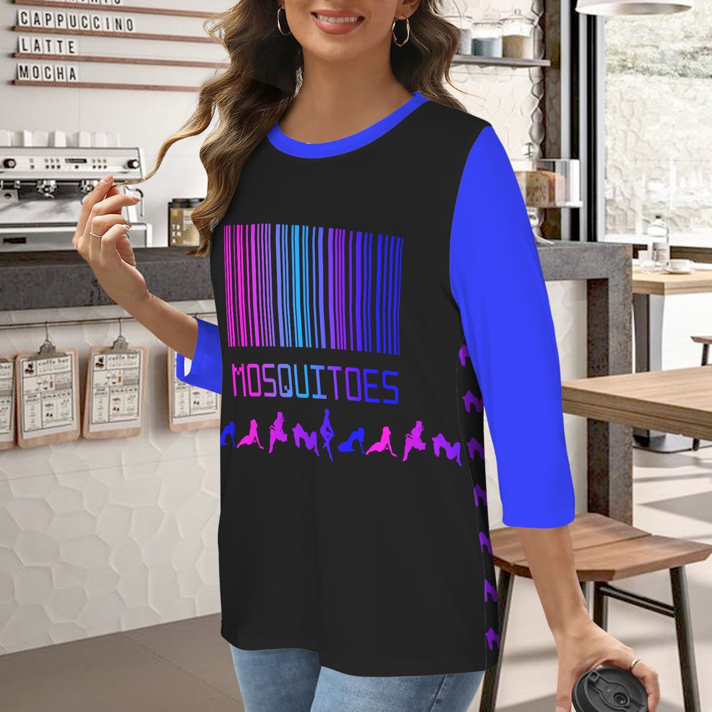 Mosquitoes Bar Code T Shirt Black Blue Sleeve