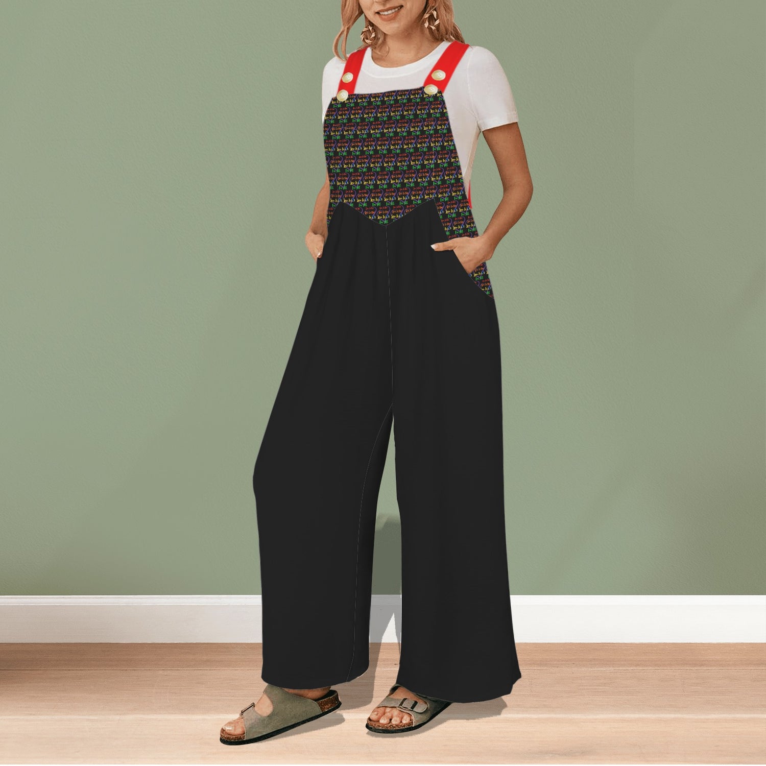 LINFA Little Hearts Jumpsuit Black Red Stripes Pocket