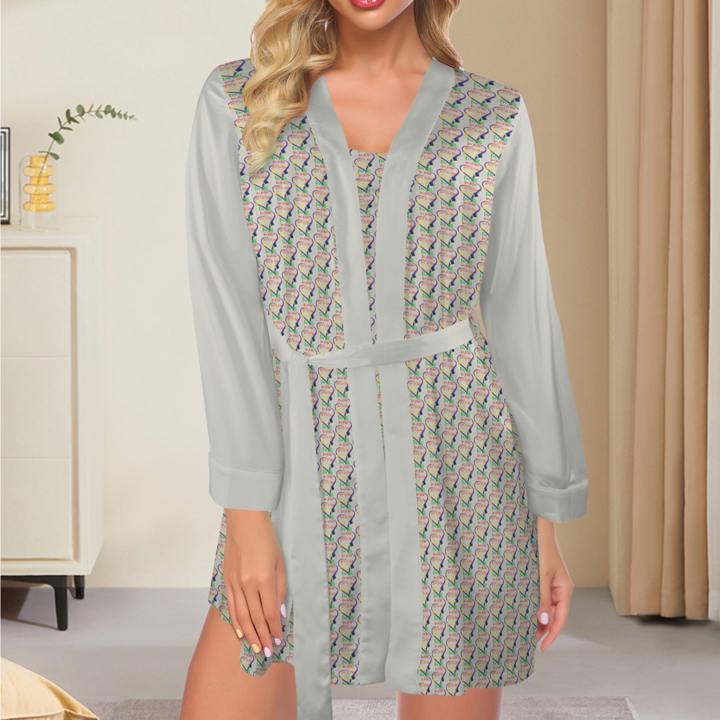 LINFA Little Hearts Robe & Slip Combo Silver Moon