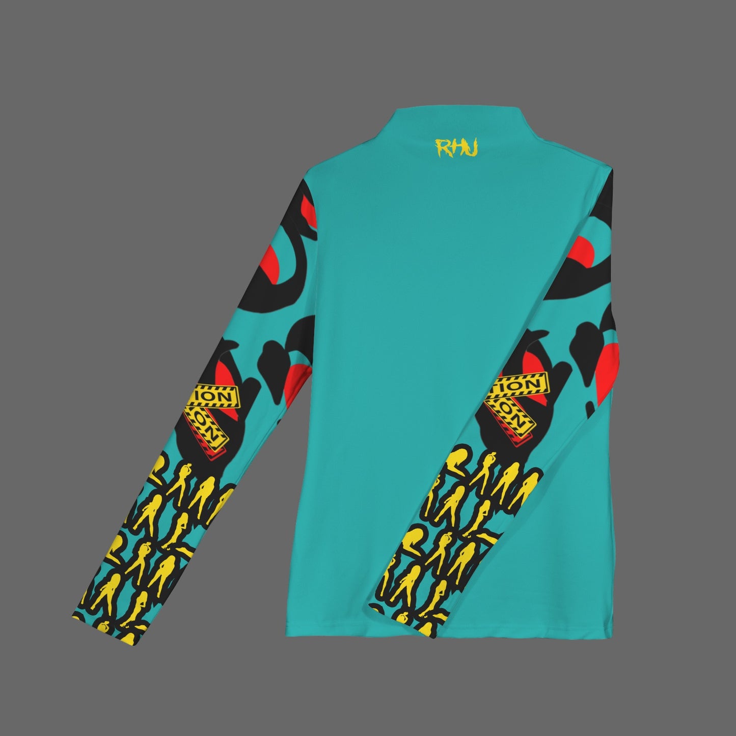 CAUTION Long Sleeve Turtleneck Shirt Torquoise Hearts Mosquitoes