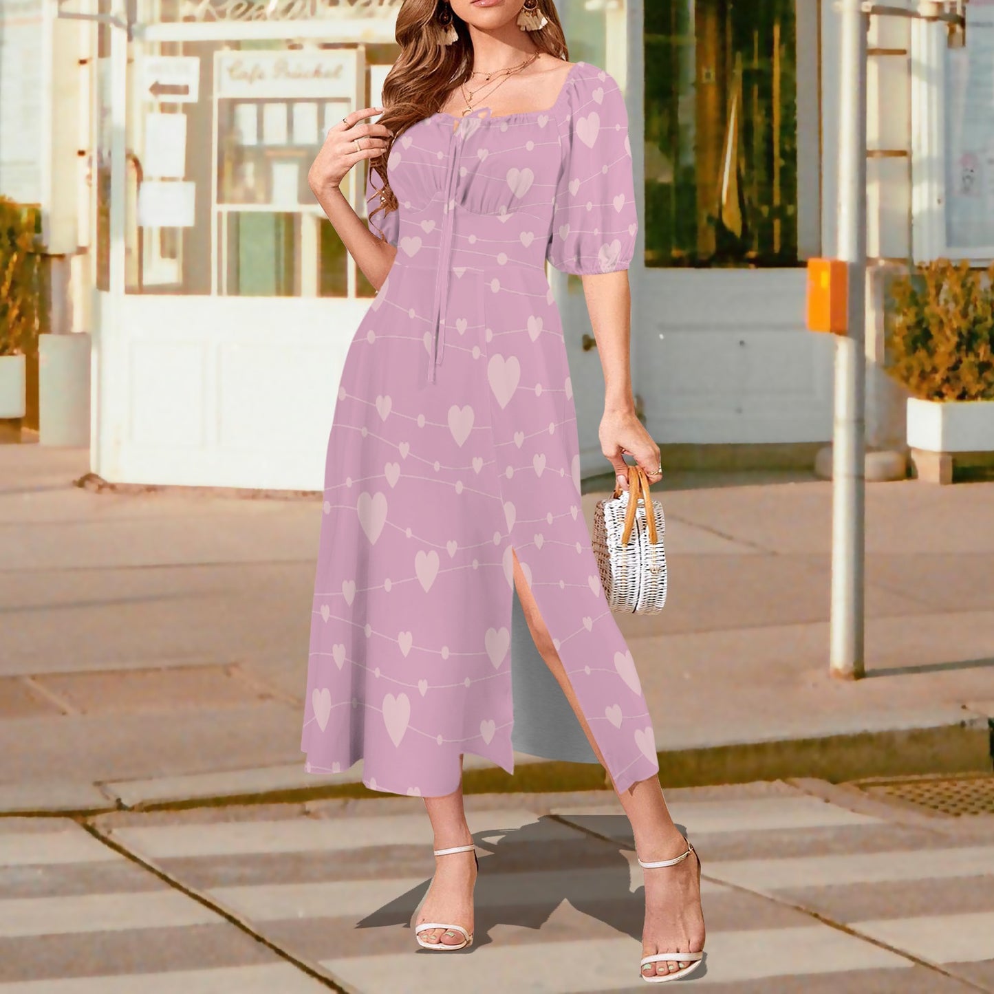 Connected hearts Long Dress Neutral Pink
