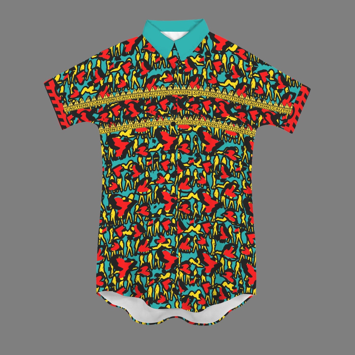 Caution Mosquitoes T Shirt Dress Verde Acqua Black Buttons