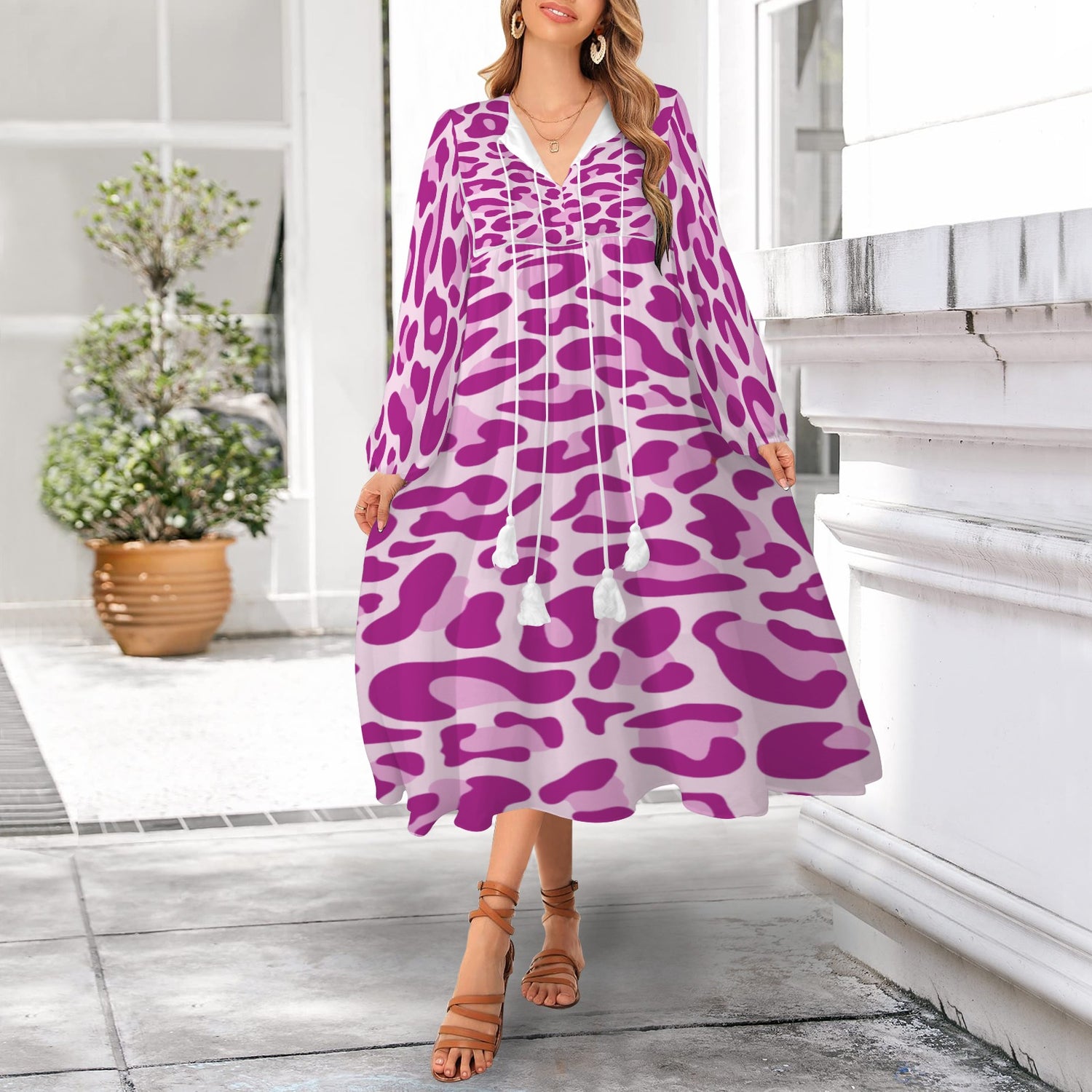 Mauve Pink Leopard Long Dress