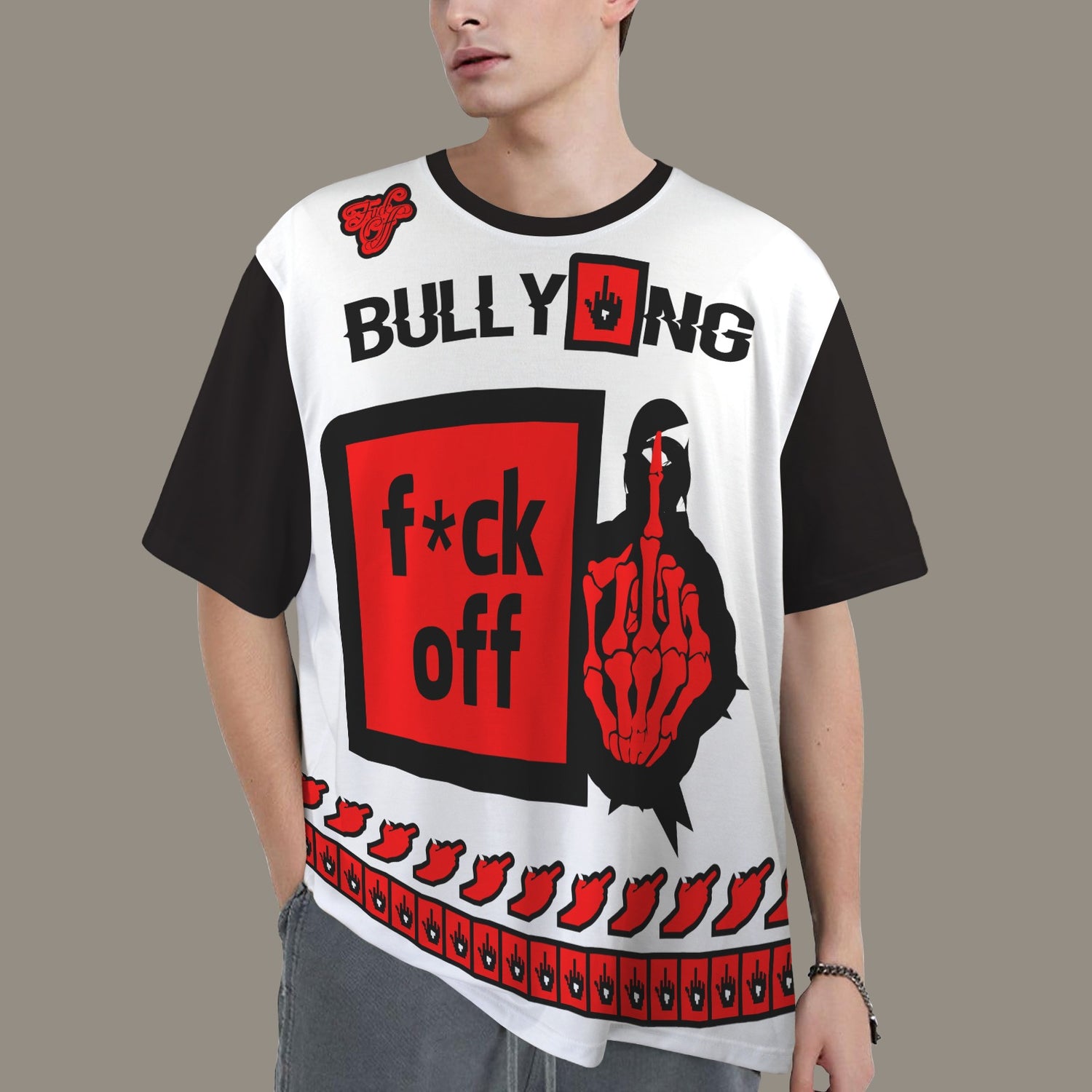 FUCK OFF BULLYING DISTRESSED T-SHIRT BLACK WHITE
