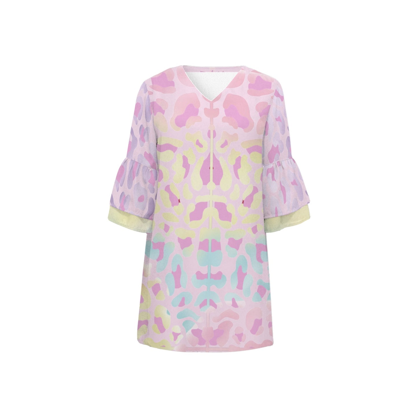 Leopard Yellow Pink Aziel 3/4 Sleeve Dress