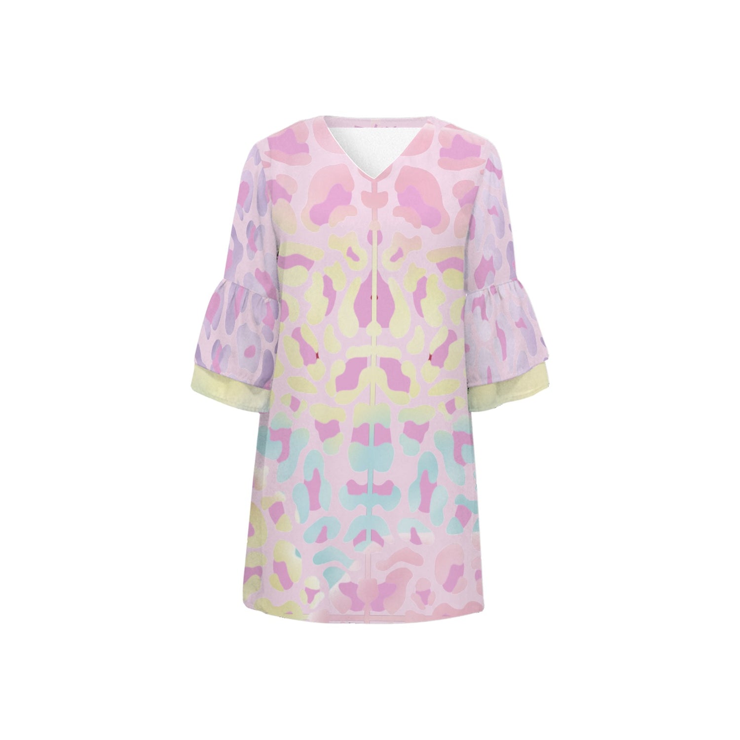 Leopard Yellow Pink Aziel 3/4 Sleeve Dress