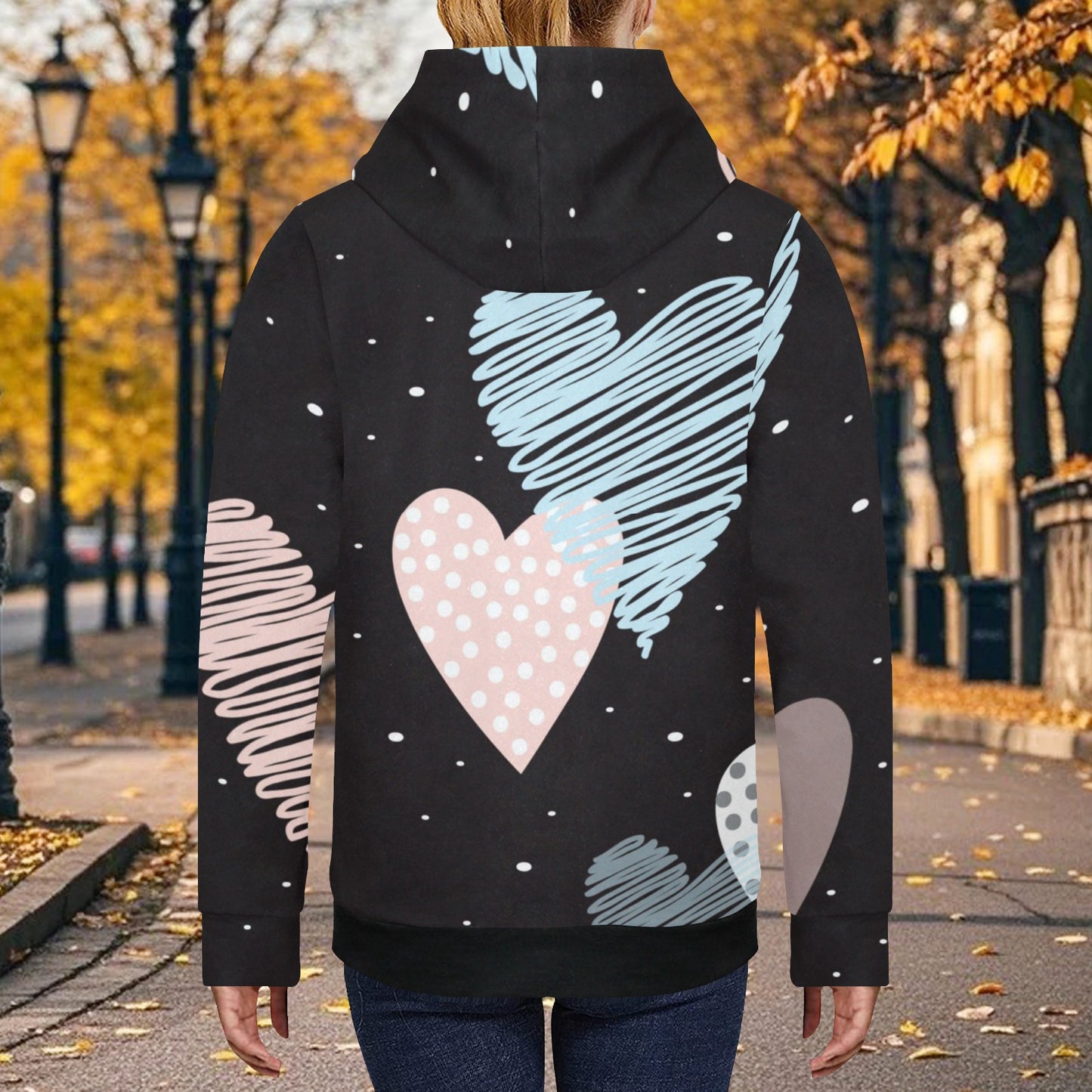 Cat & Hearts Fleece Hoodie