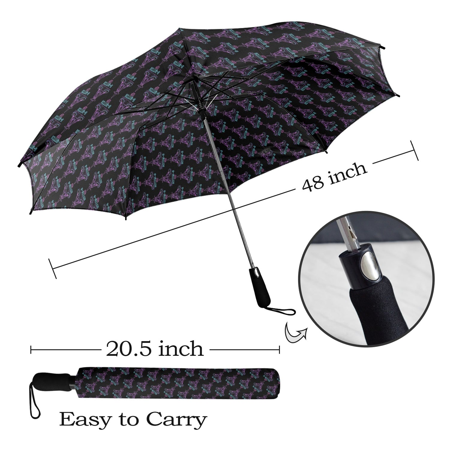 S-WITCH UP Neon Logo Semi Automatic Folding Umbrella Black