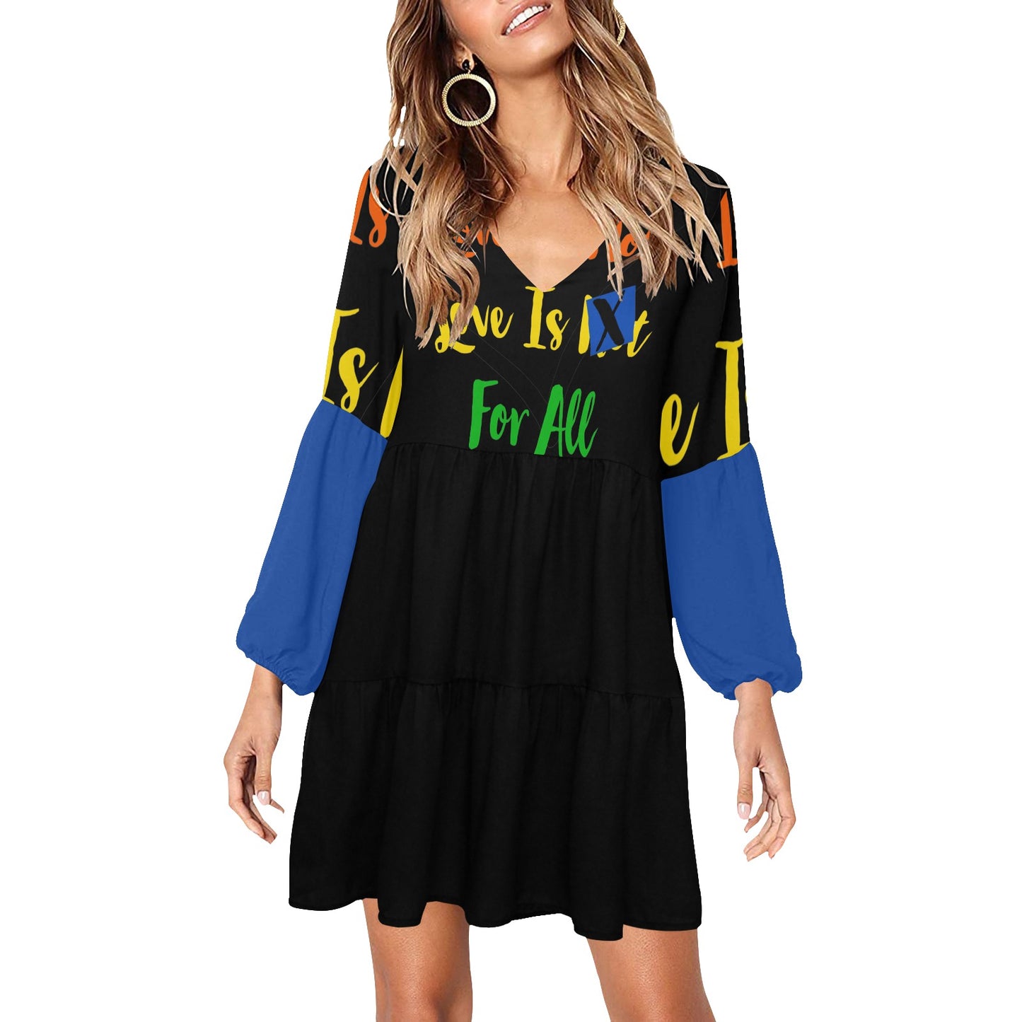 LINFA Boho Dress Black Blue Sleeve