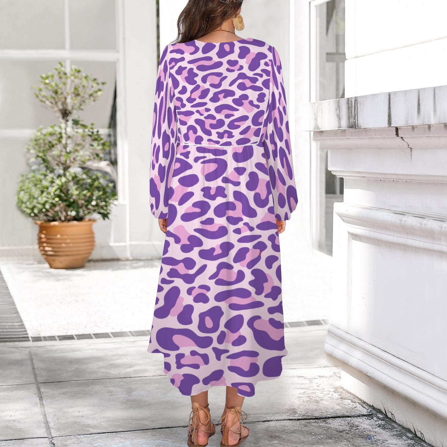 Violet Pink Leopard Long Dress