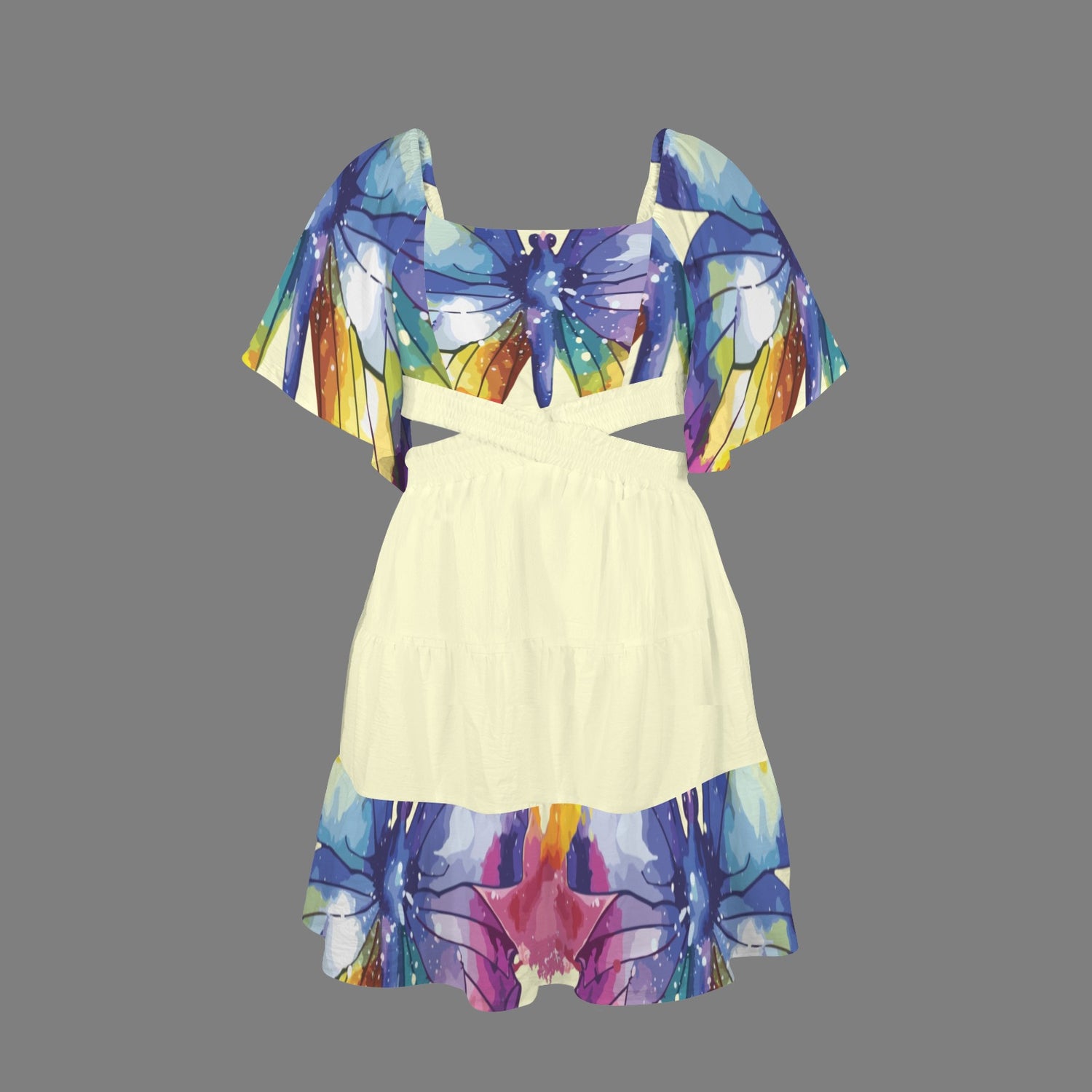 Cross Waist Dress Butterfly Pale Yellow