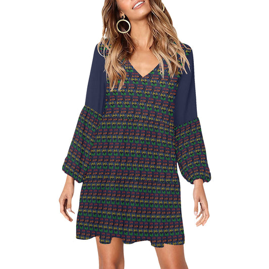 LINFA Boho Dress Little Hearts Dark Blue