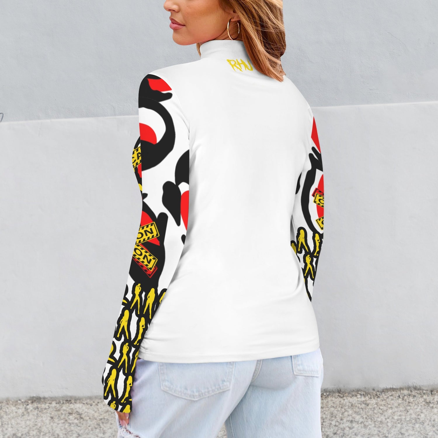 CAUTION Long Sleeve Turtleneck Shirt White Hearts Mosquitoes Small SIGN