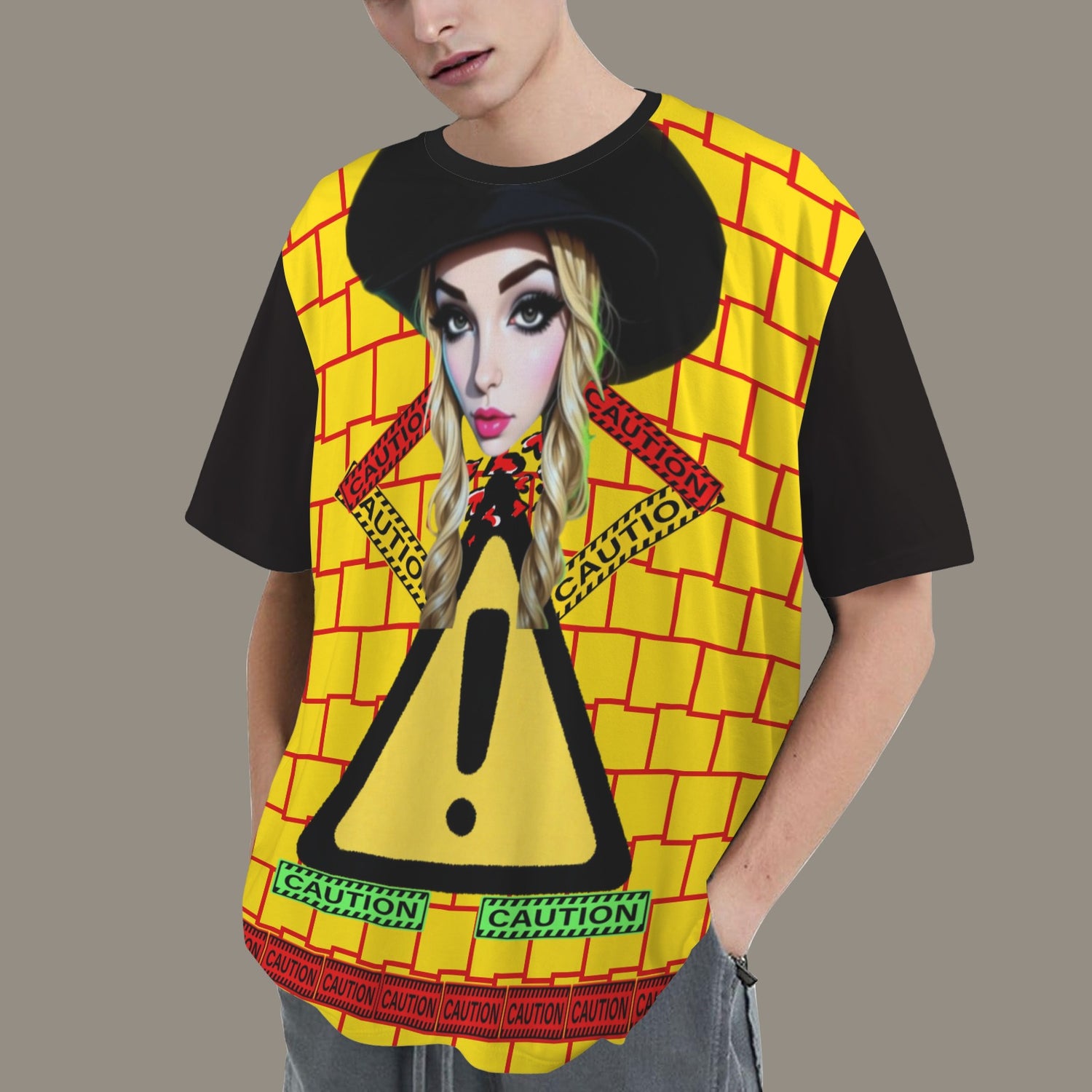 RANSIE CARTOON CAUTION T-SHIRT - YELLOW
