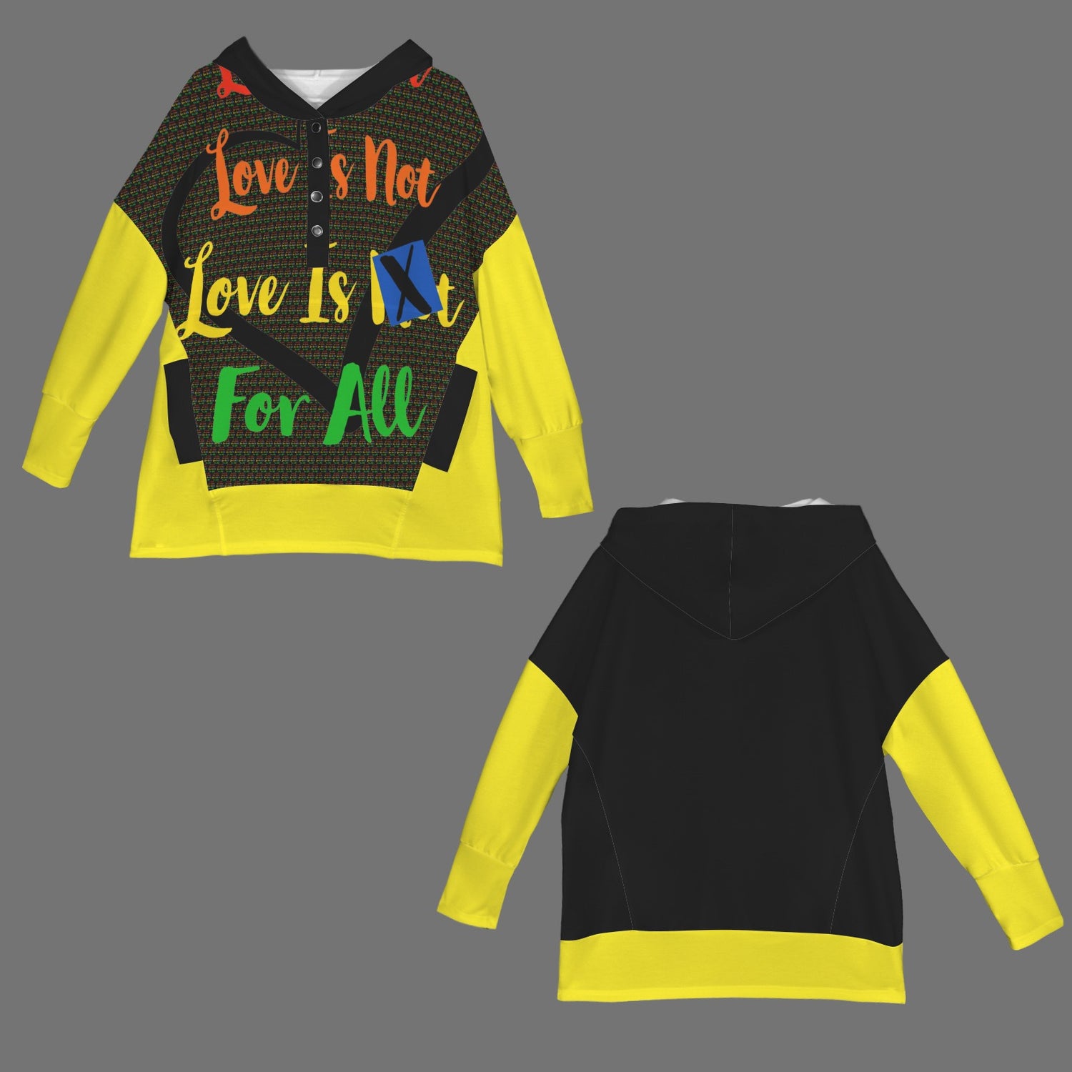 LINFA hoodie Logo & LIttle Hearts Black/Yellow
