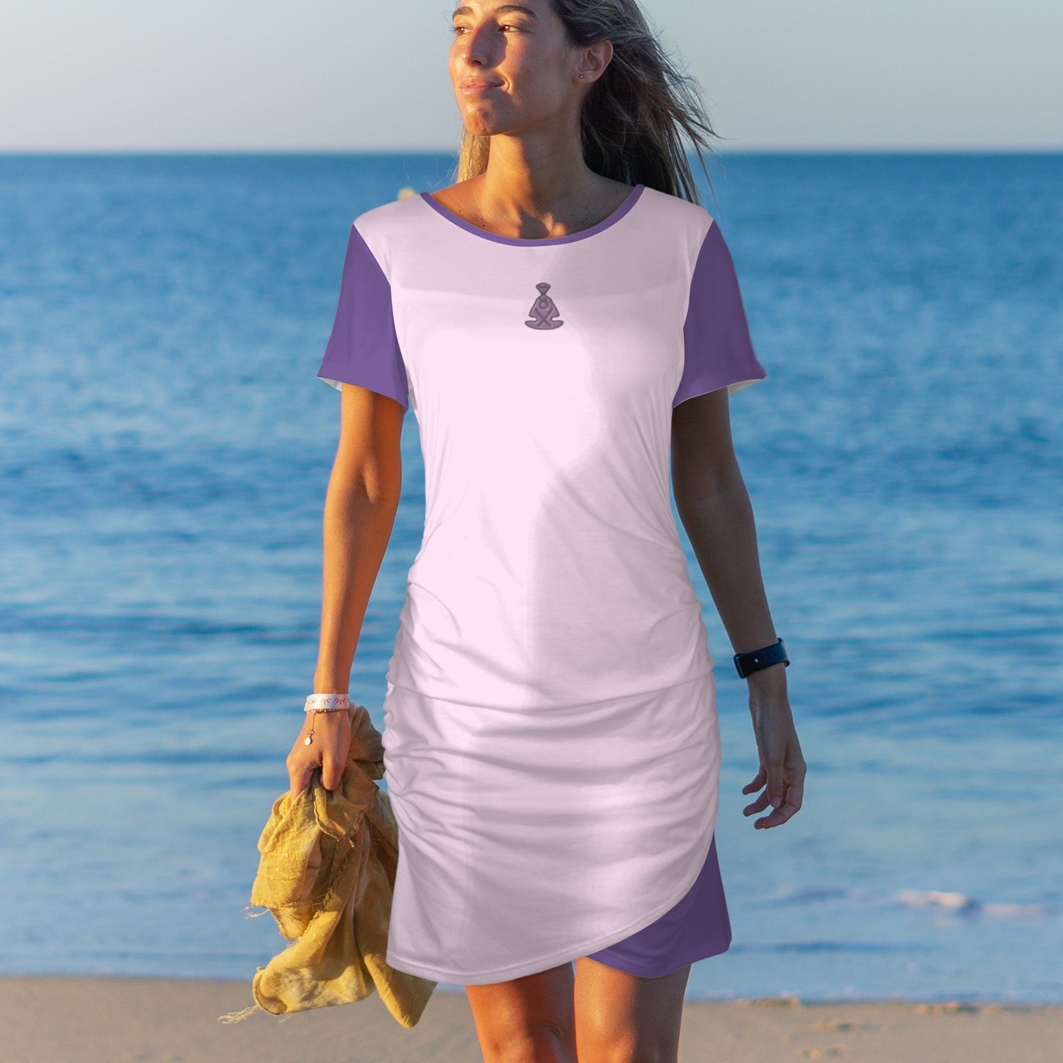 Buddha Bodycon Dress Pale Pink Purple Sleeve