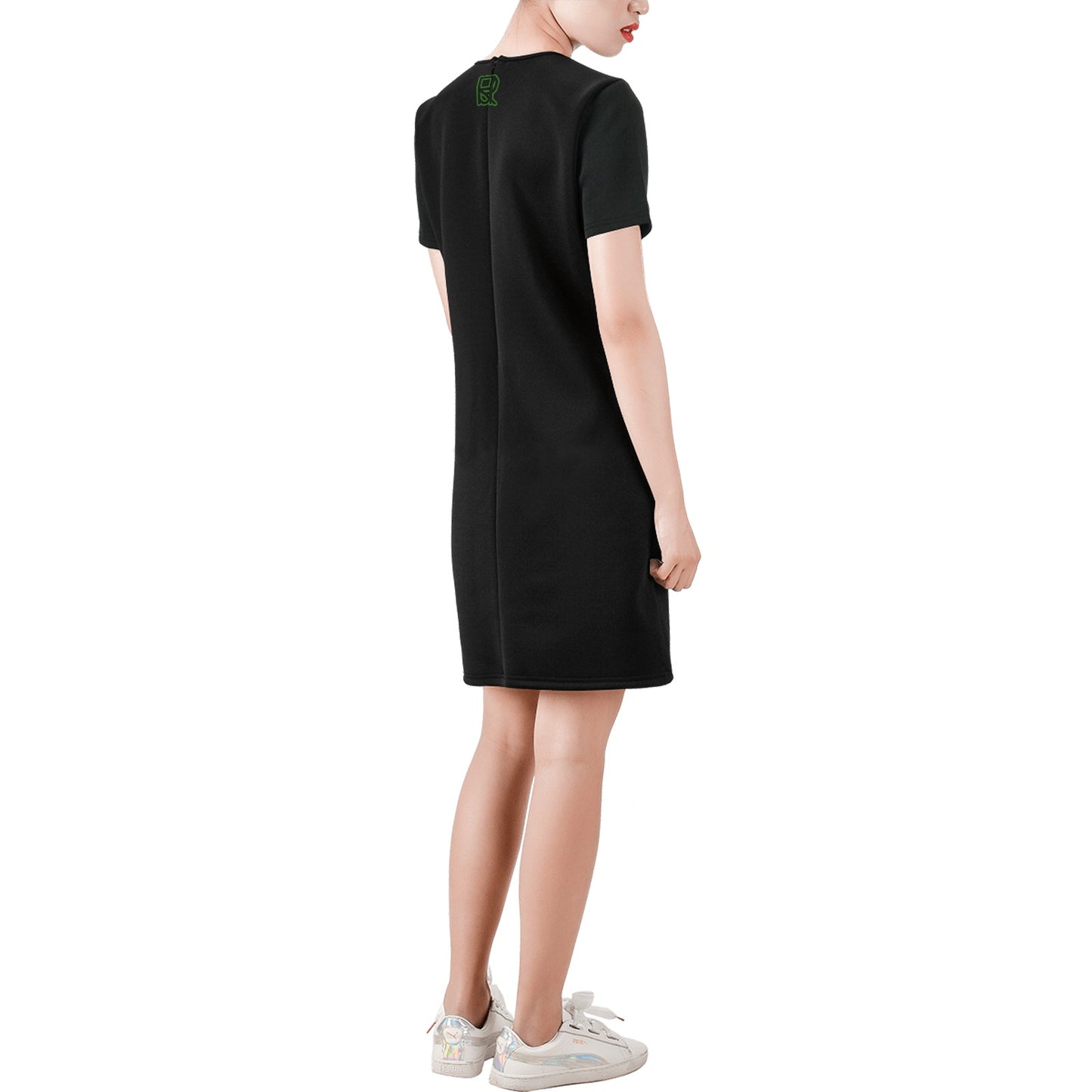 Moon Black Green Sky Stripes  A-Line Dress Short-Sleeve Round Neck A-Line Dress (Model D47)