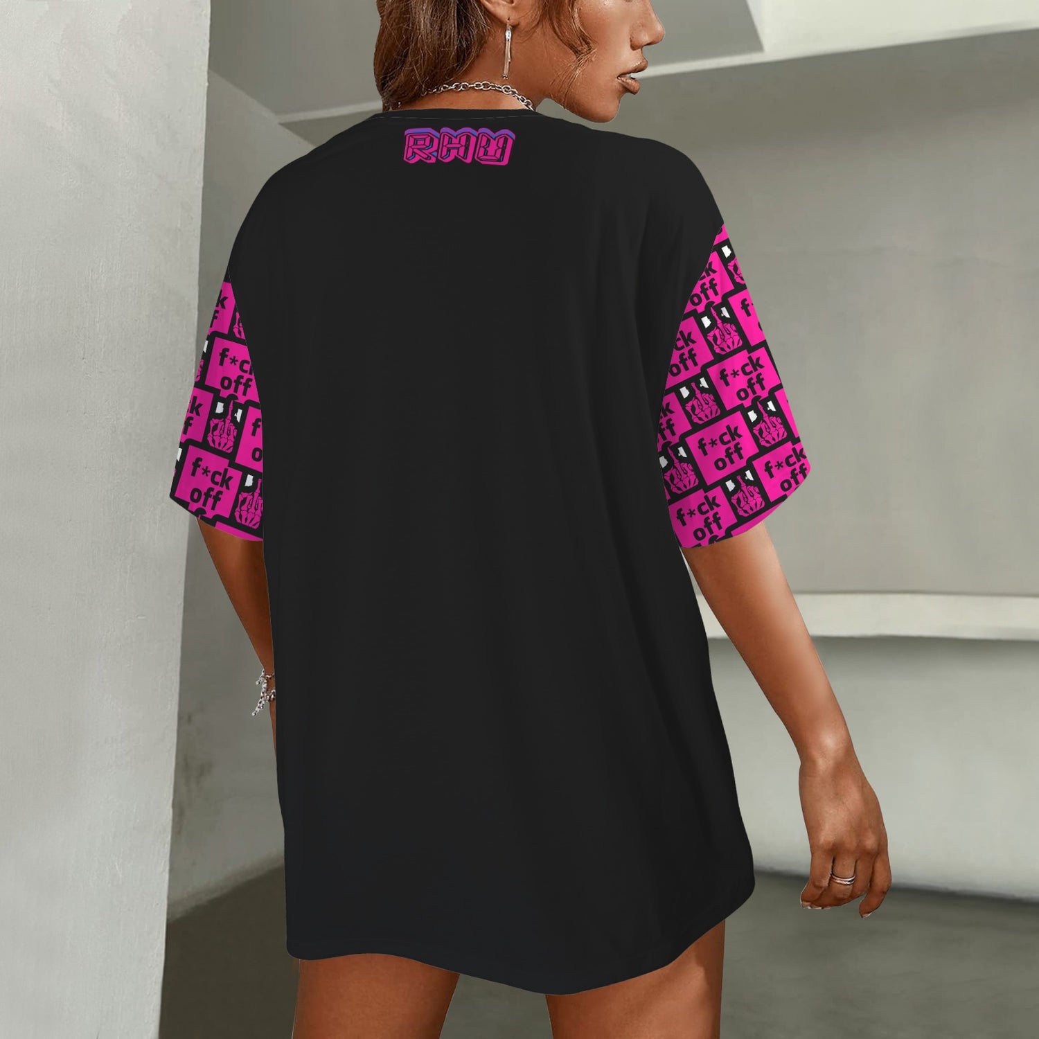 FUCK OFF SILICON PINK BLUE T-SHIRT BLACK