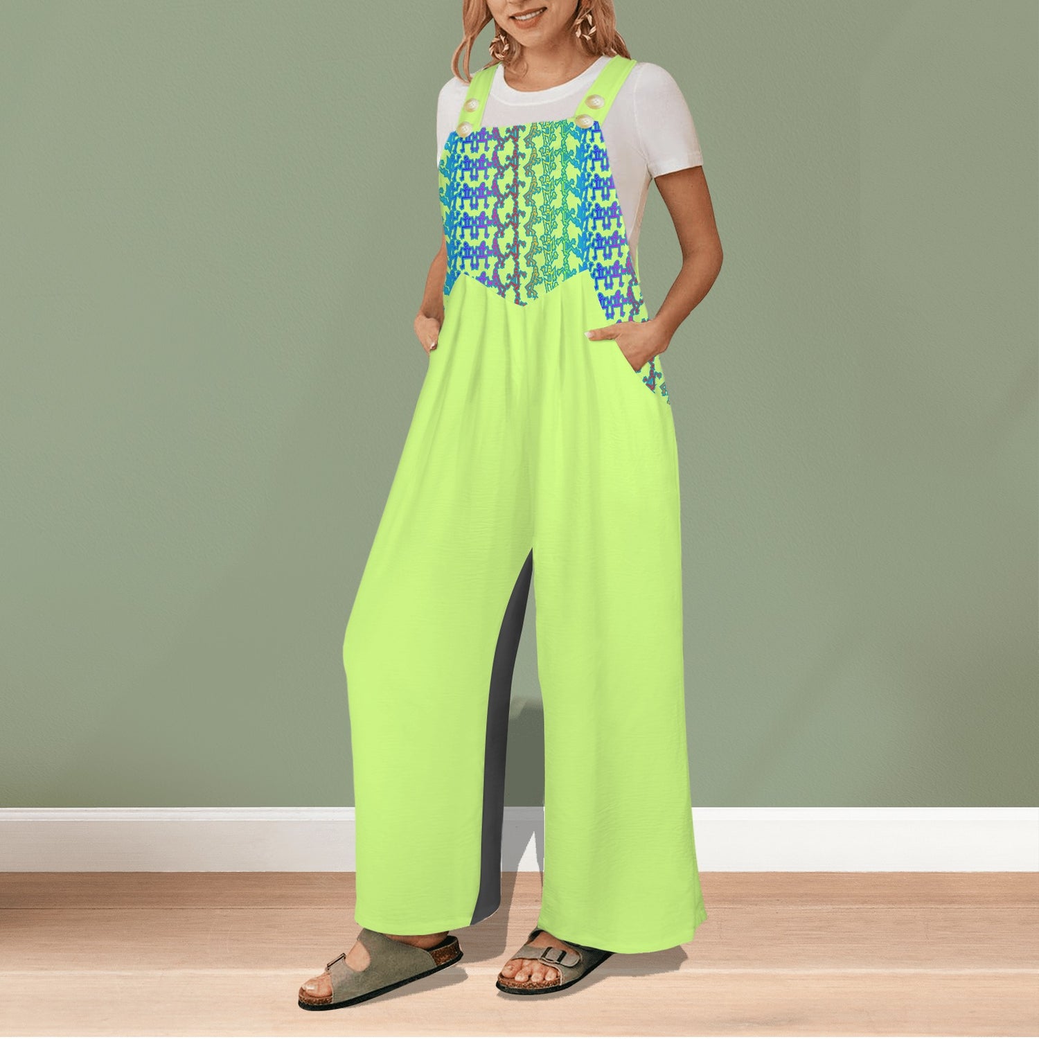 Rainbow Dancing Figures Jumpsuit Pale Green Charcoral