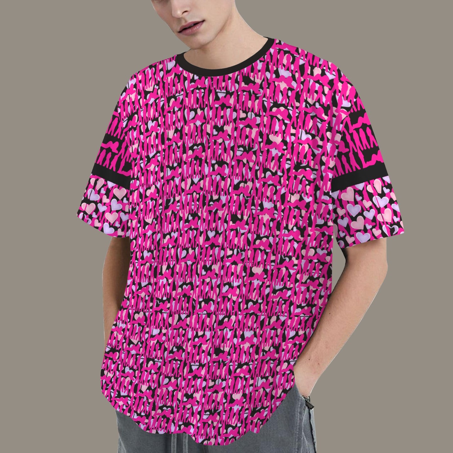 Mosquitoes Small Hearts T-shirt Hot Pink Black V2