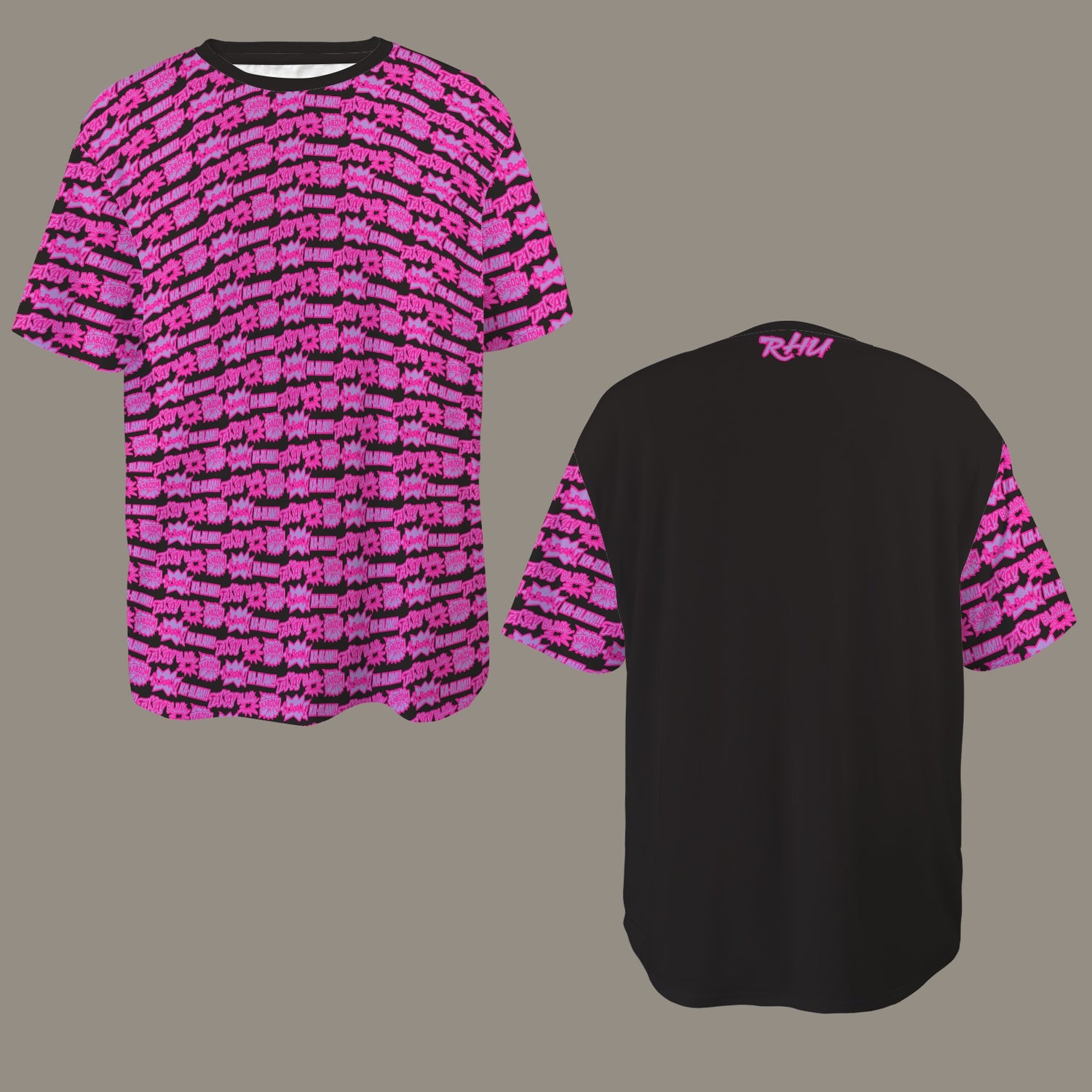 Hidden Name T-shirt Hot Pink Black