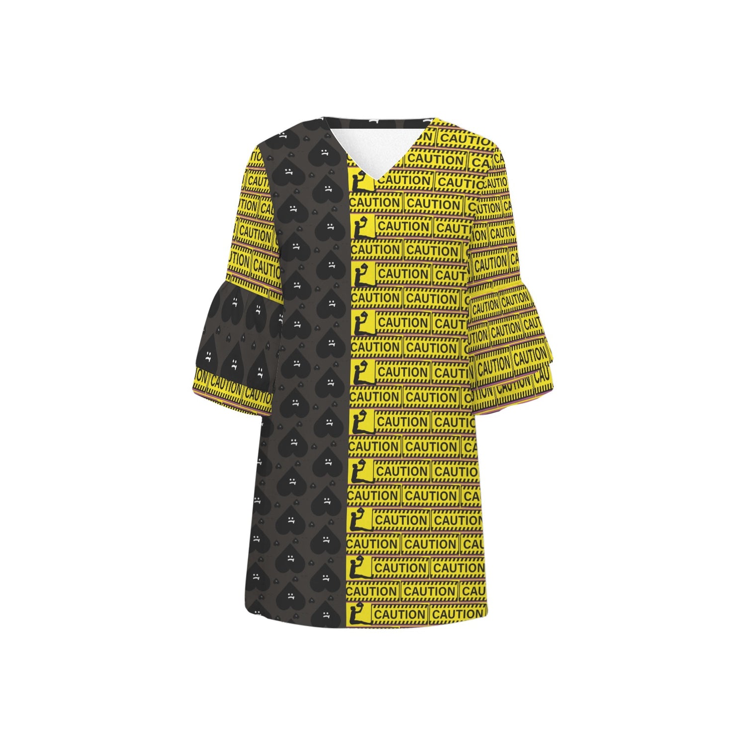 Caution P3/4 Sleeve Dress Hearts yELLOW
