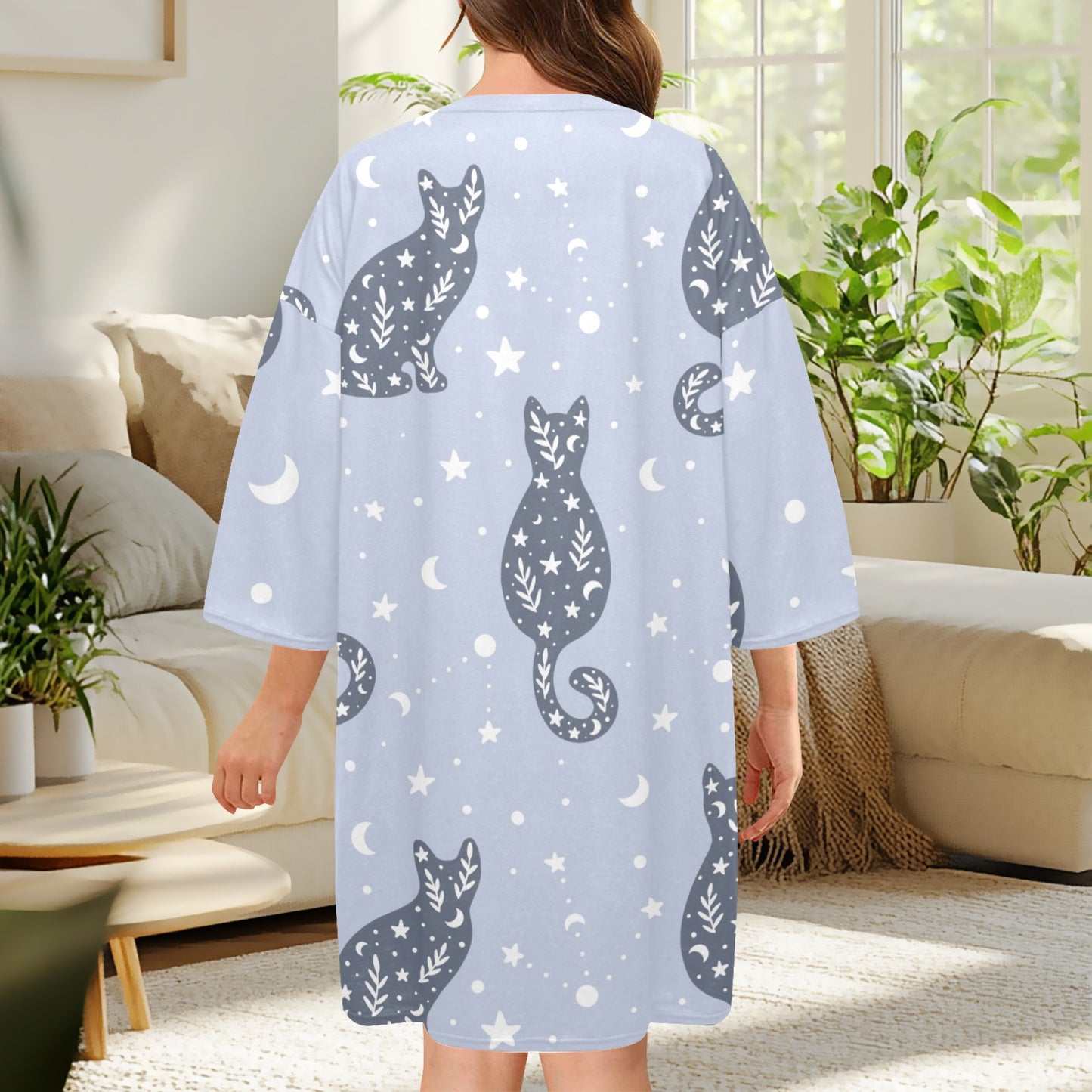 Lounge Dress Ransie Mouth Cats Blue F/B
