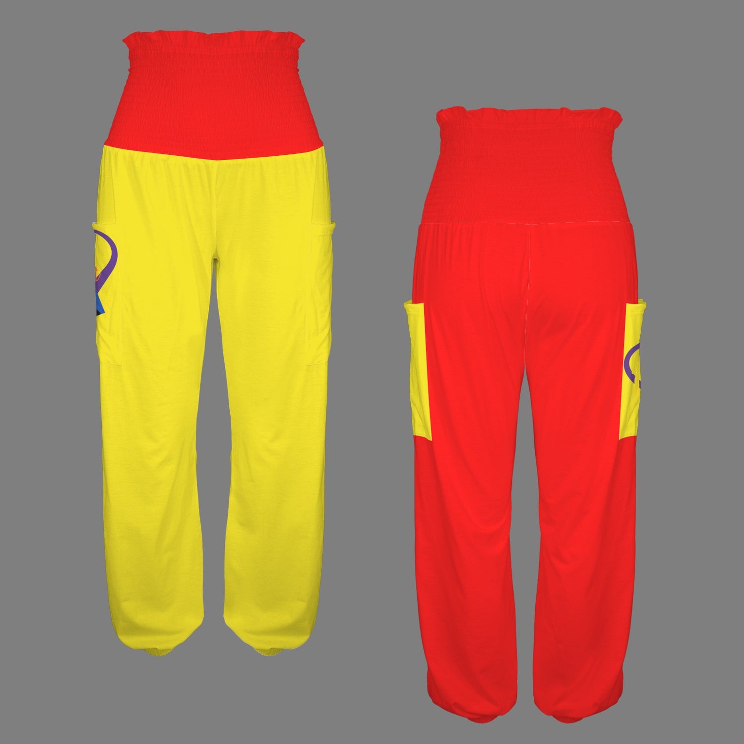 LINFA PANTS High Elastic Waist Red Yellow Front