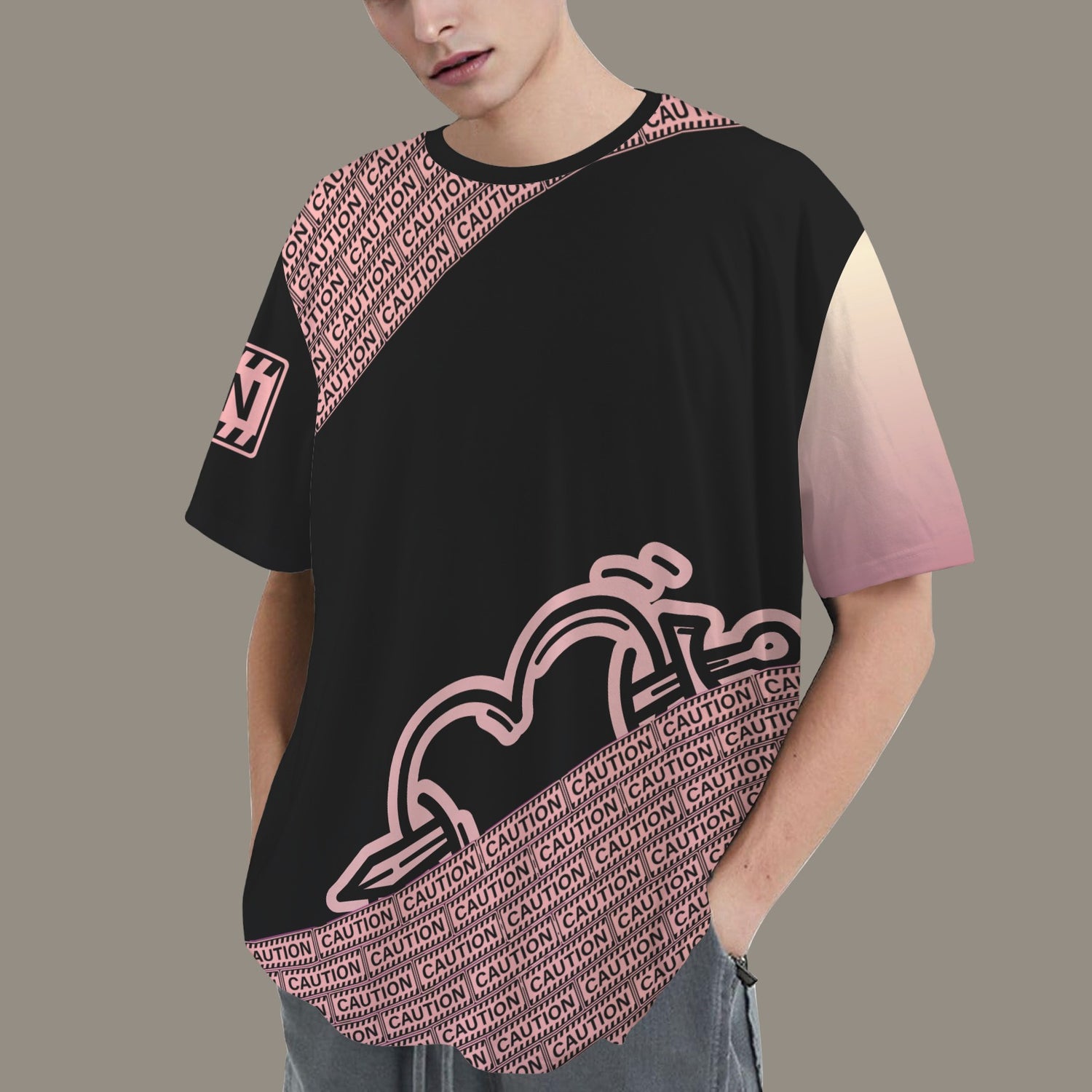 CAUTION T-Shirt gradient heart sword