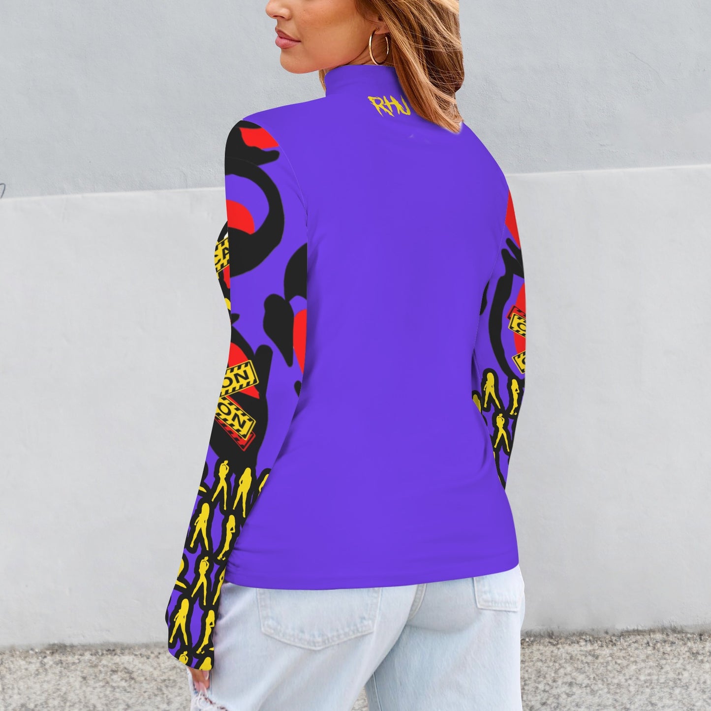 CAUTION Long Sleeve Turtleneck Shirt Blue Violet Hearts Mosquitoes Small SIGN