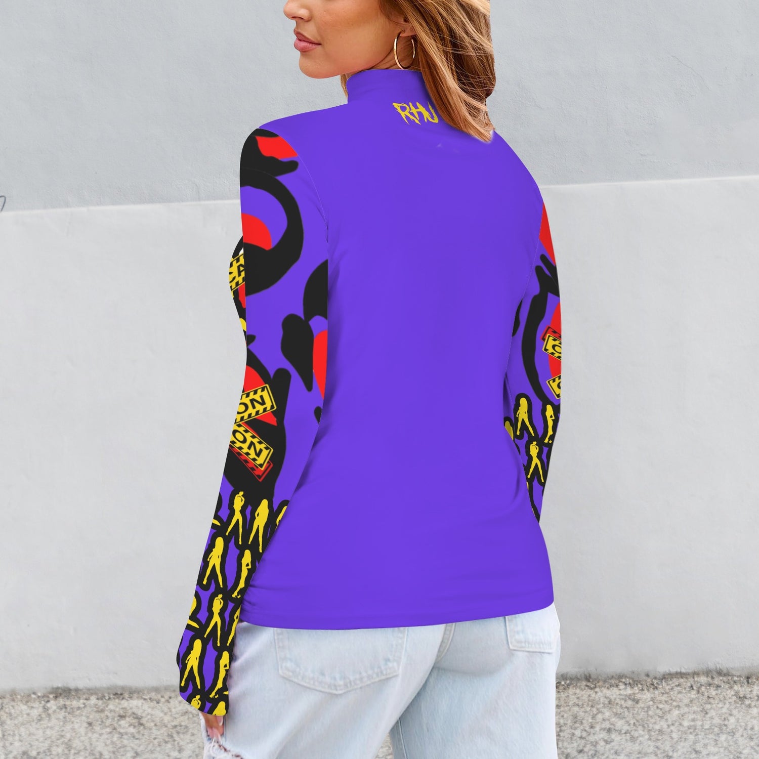 CAUTION Long Sleeve Turtleneck Shirt Blue Violet Hearts Mosquitoes Small SIGN