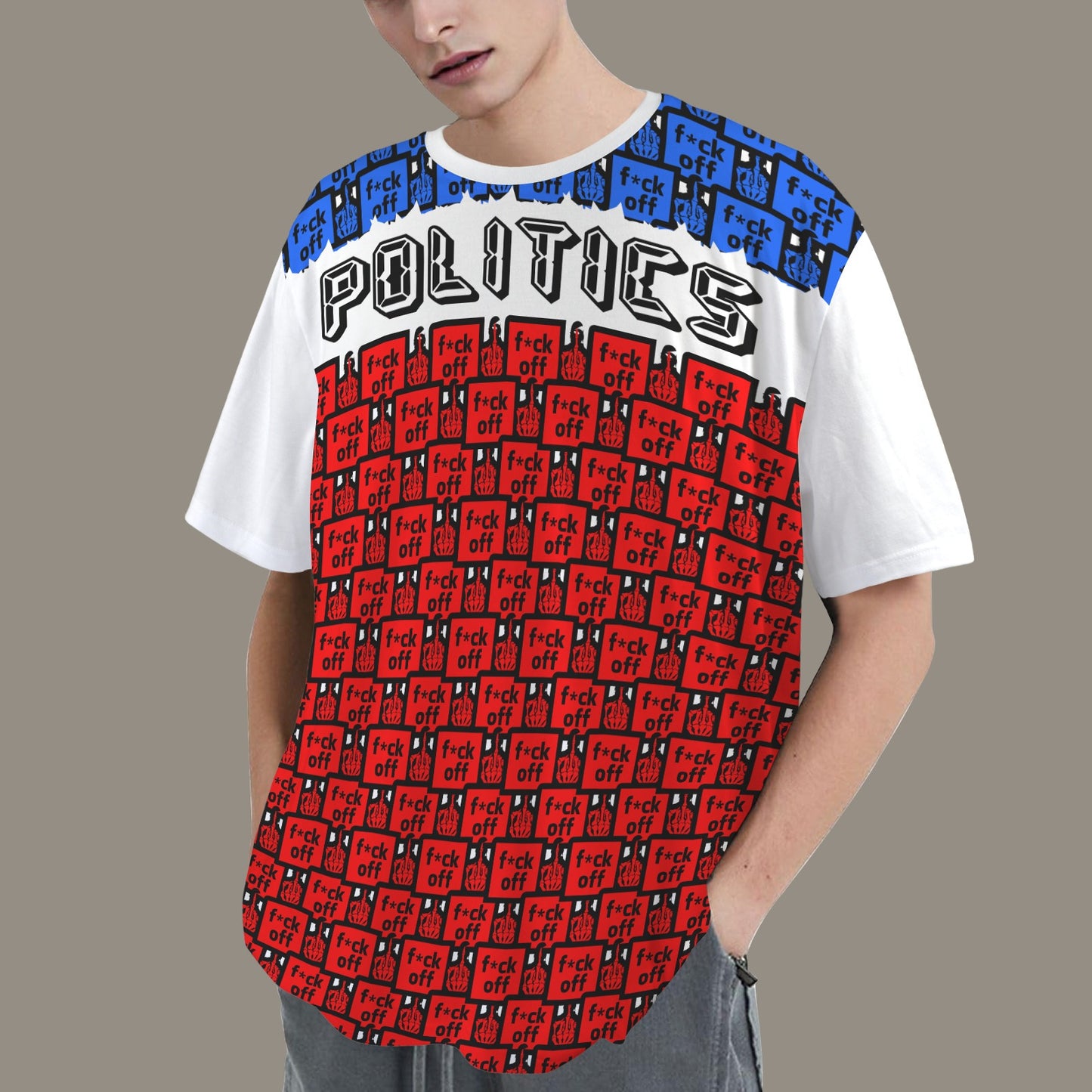 FUCK OFF POLITICS BLUE RED  WHITE T-SHIRT