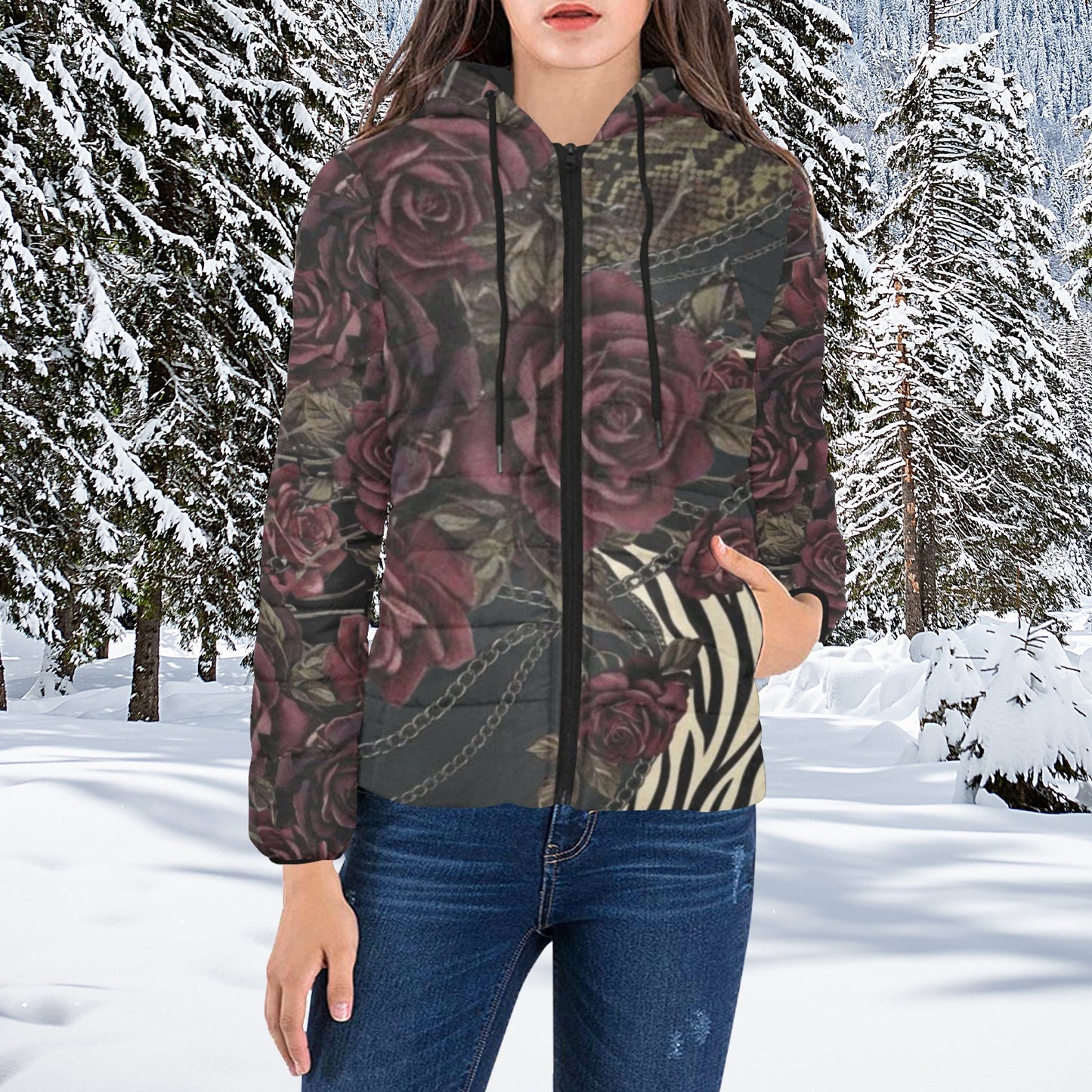 Logo/Animal Mix & Roses Padded Jacket 2
