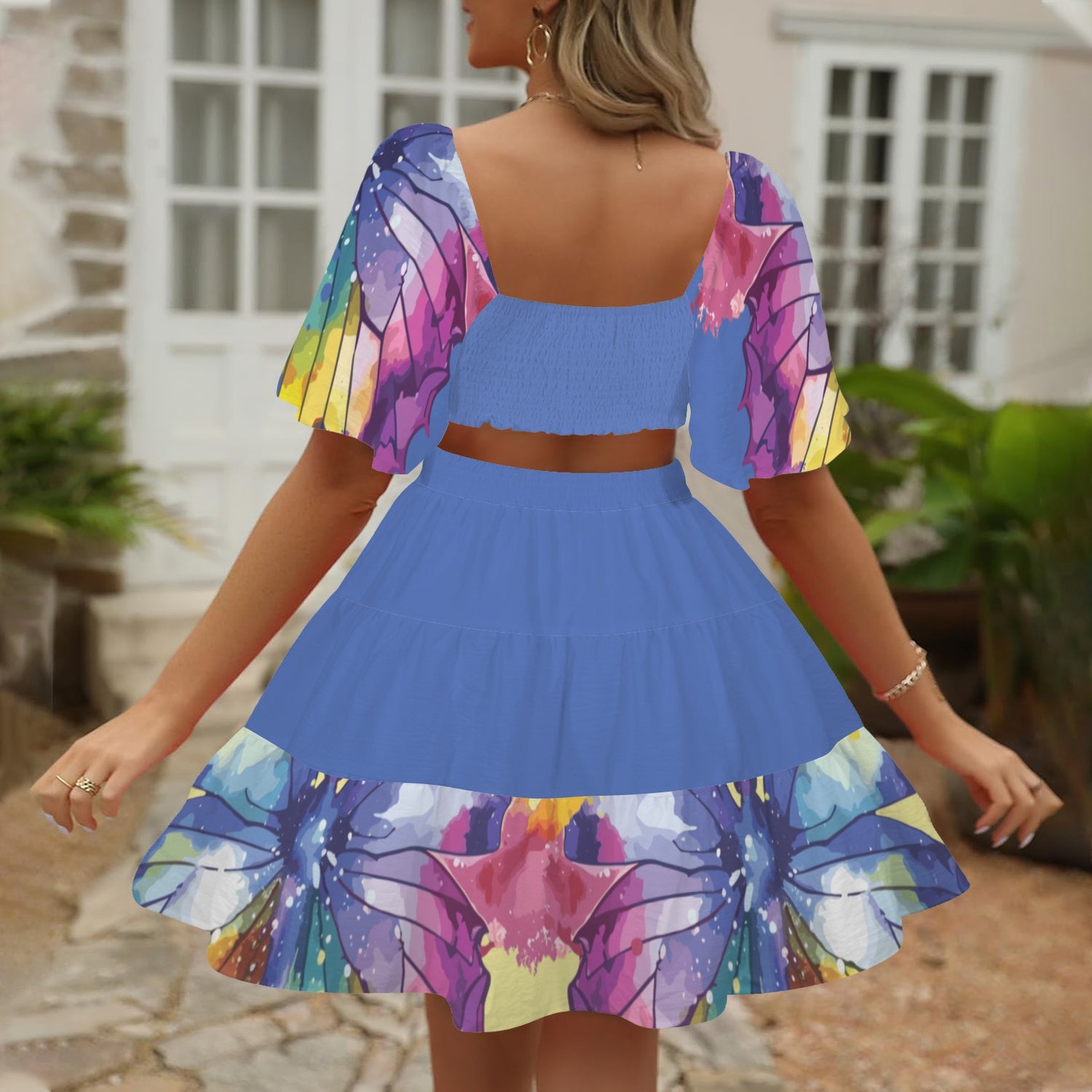 Cross Waist Dress Butterfly Glicine