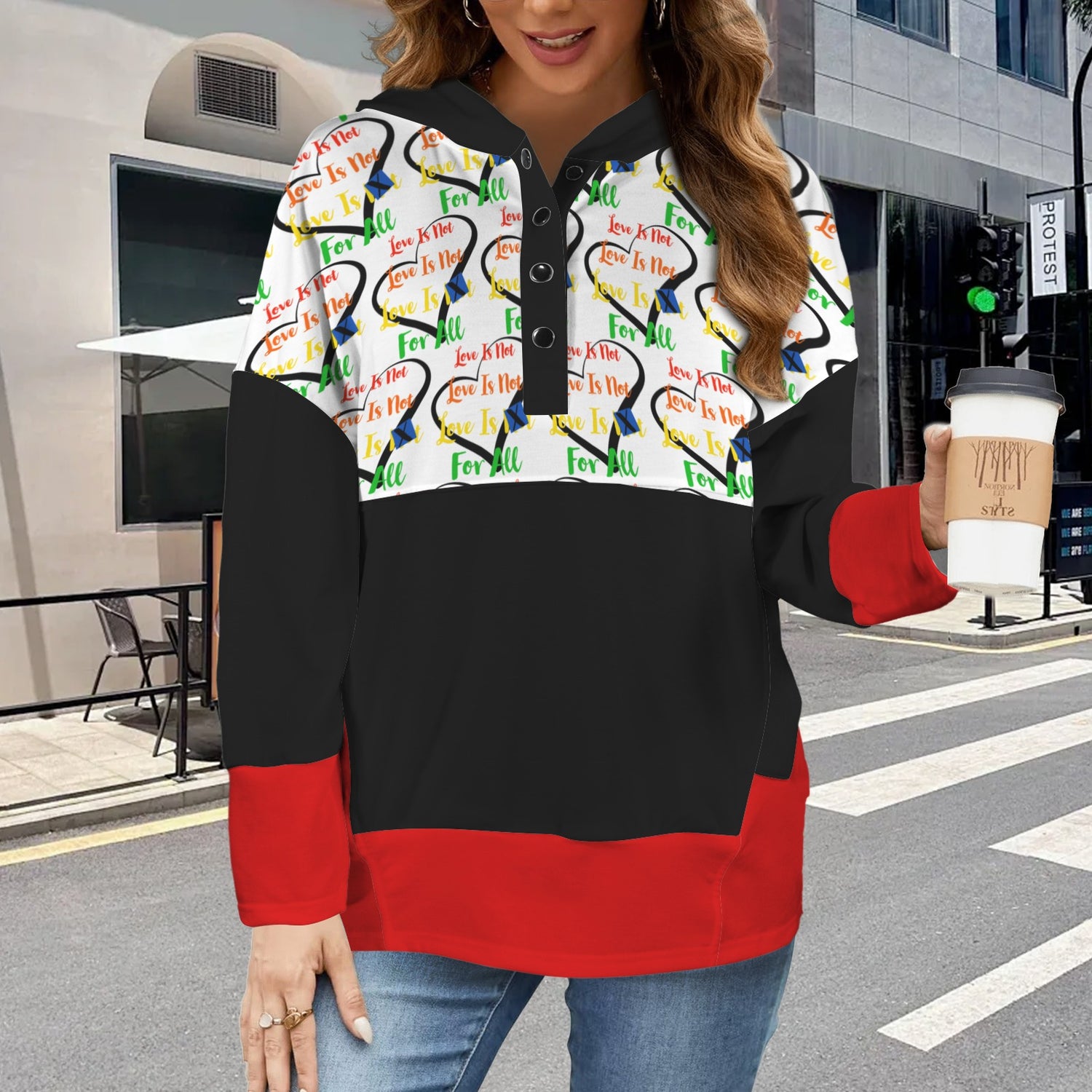 LINFA hoodie LIttle Hearts Black/White/Red