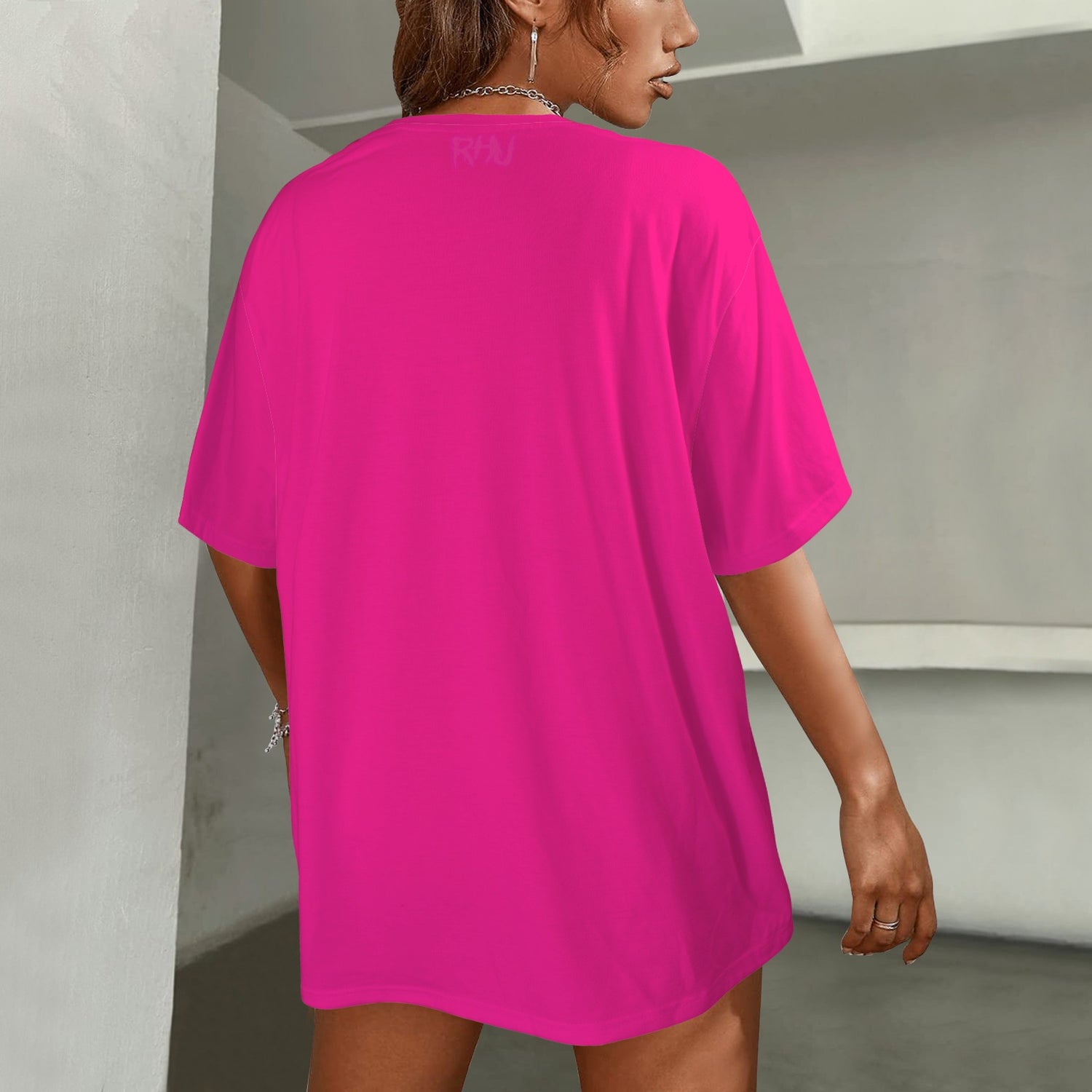 SE SON ROSE T-SHIRT -MAGENTA PINK/RED MOUTHS SOLID MAGENTA BACK