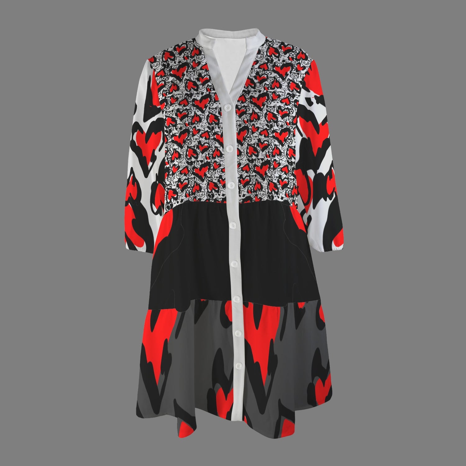 Love Kitties Dress Light Grey Black Charcoral