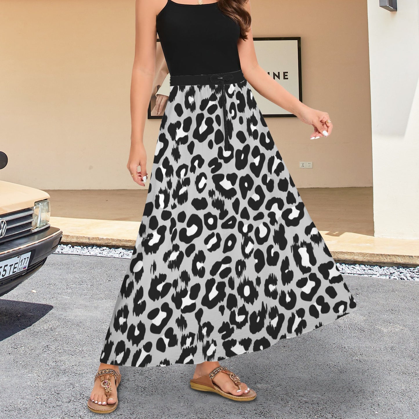 Long Skirt Leopard Grey