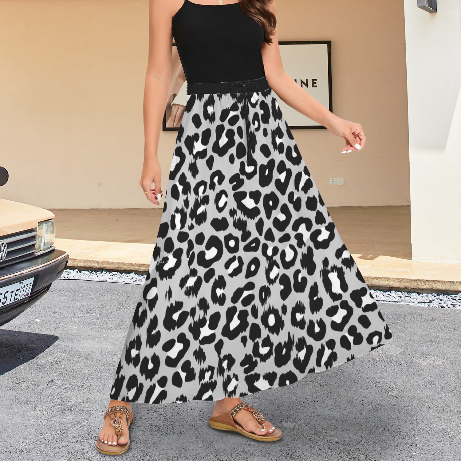 Long Skirt Leopard Grey
